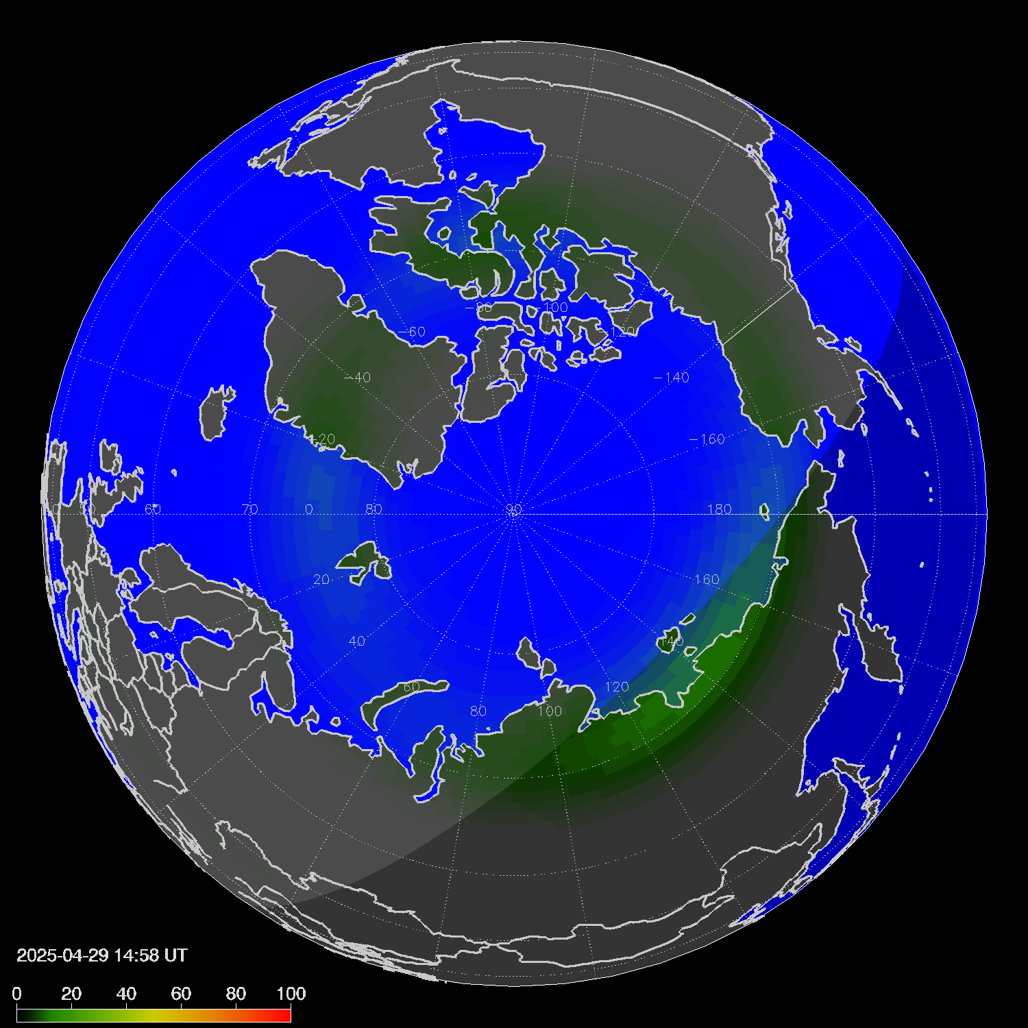 Northern lights (auroras) in the northern hemisphere