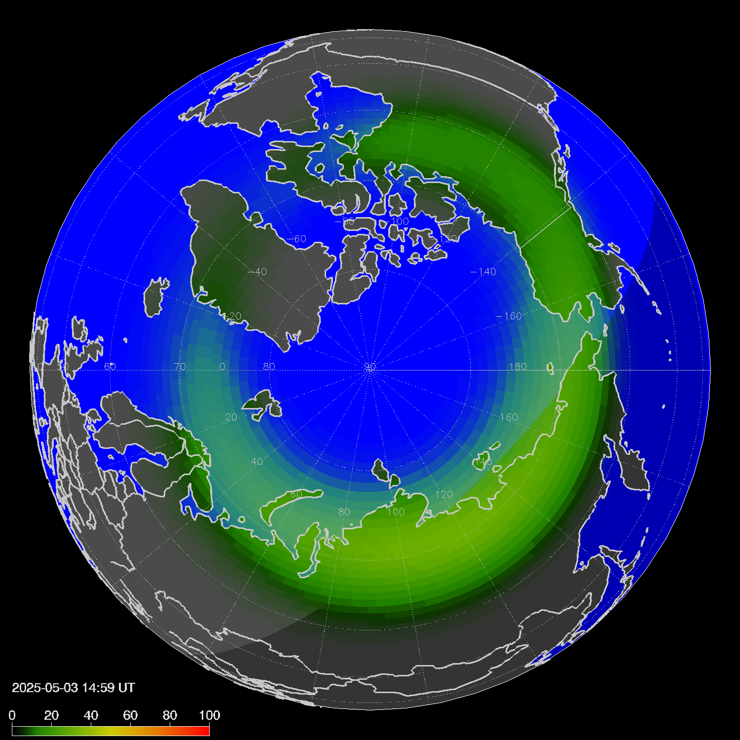 Northern lights (auroras) in the northern hemisphere