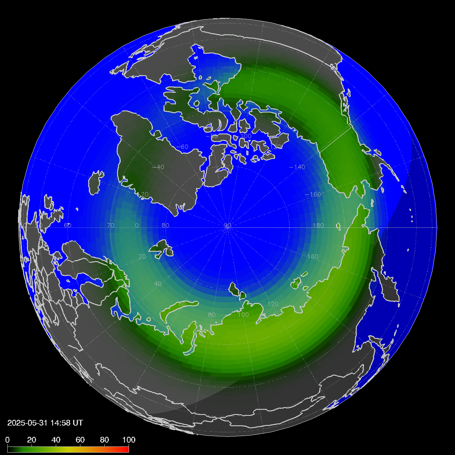 Northern lights (auroras) in the northern hemisphere