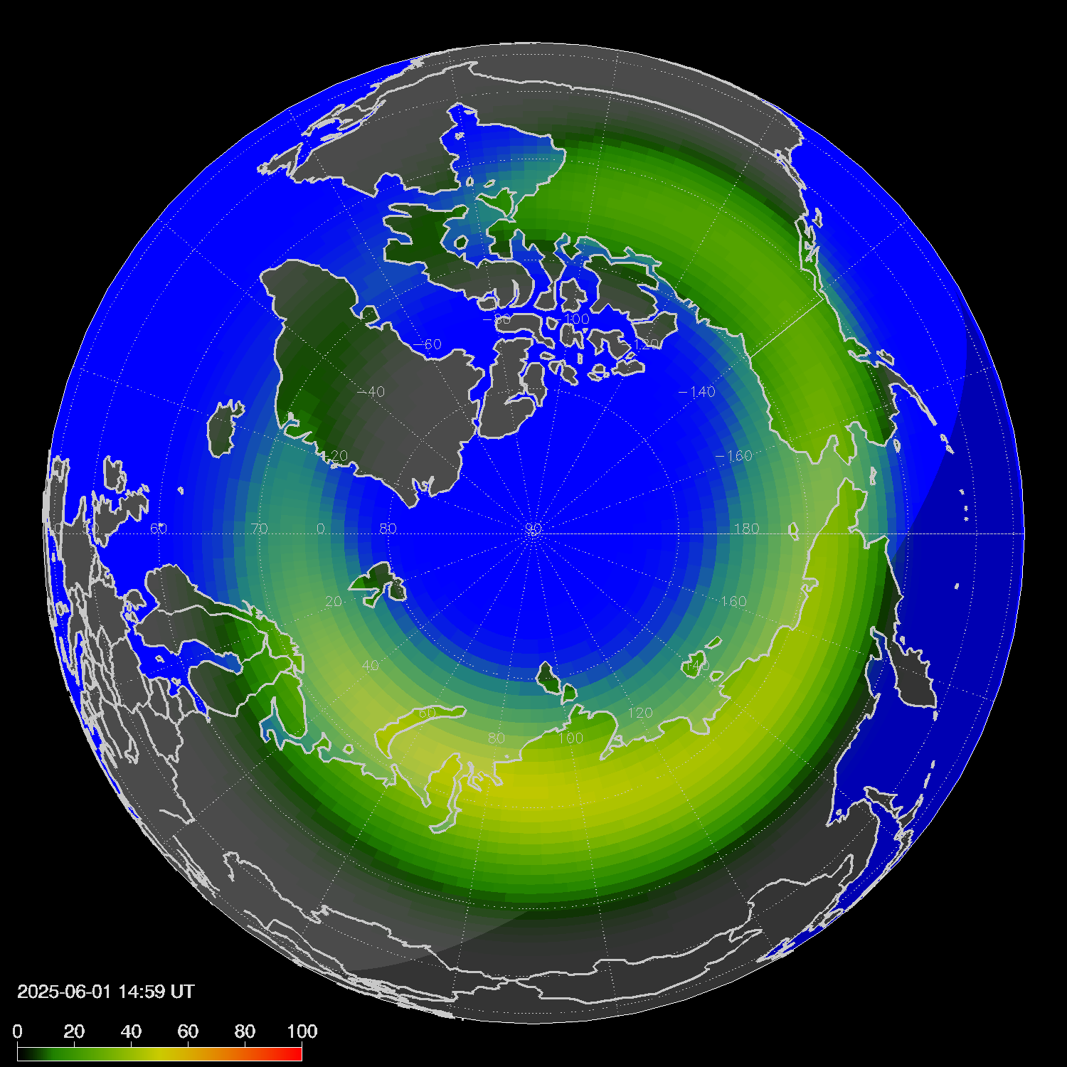 Northern lights (auroras) in the northern hemisphere