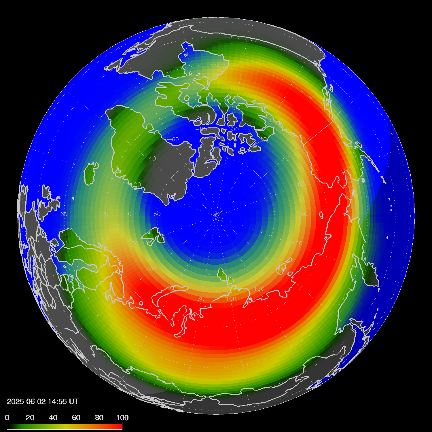 Northern lights (auroras) in the northern hemisphere