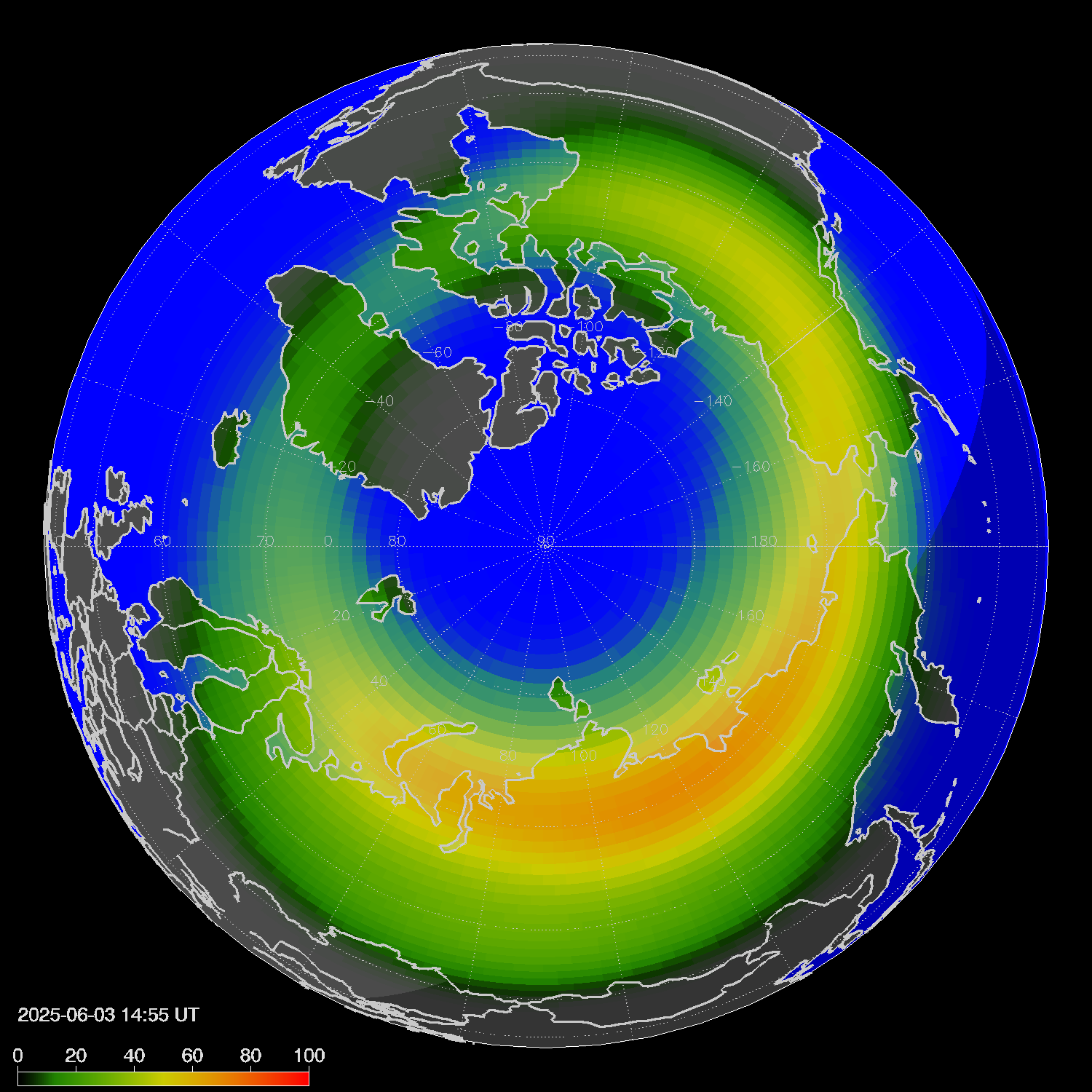 Northern lights (auroras) in the northern hemisphere
