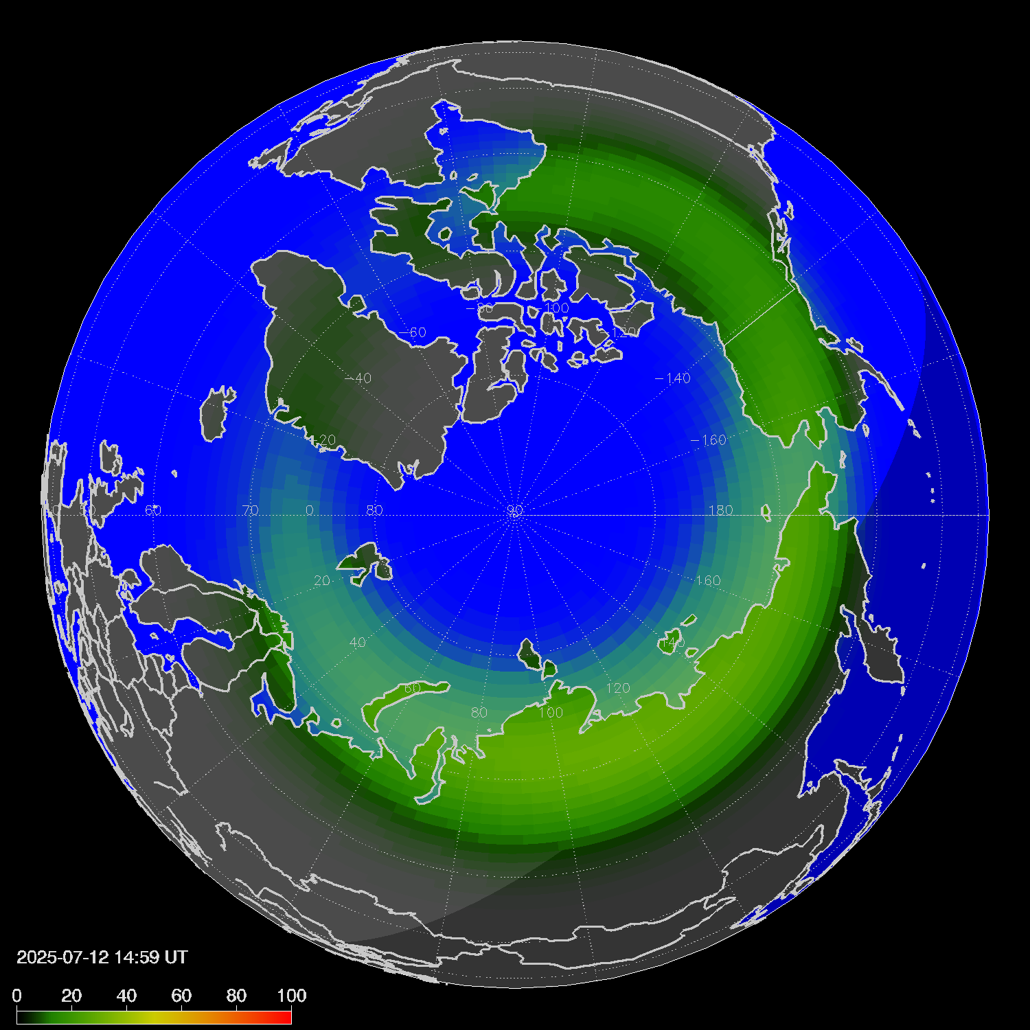 Northern lights (auroras) in the northern hemisphere