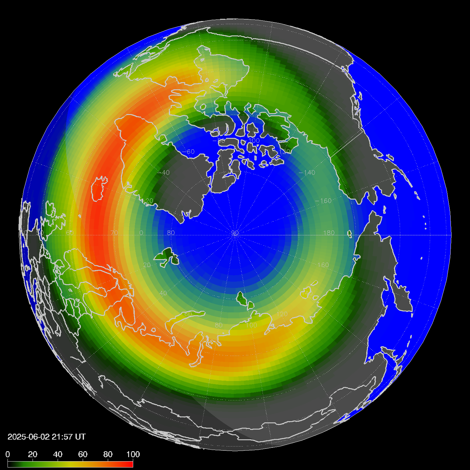Northern lights (auroras) in the northern hemisphere