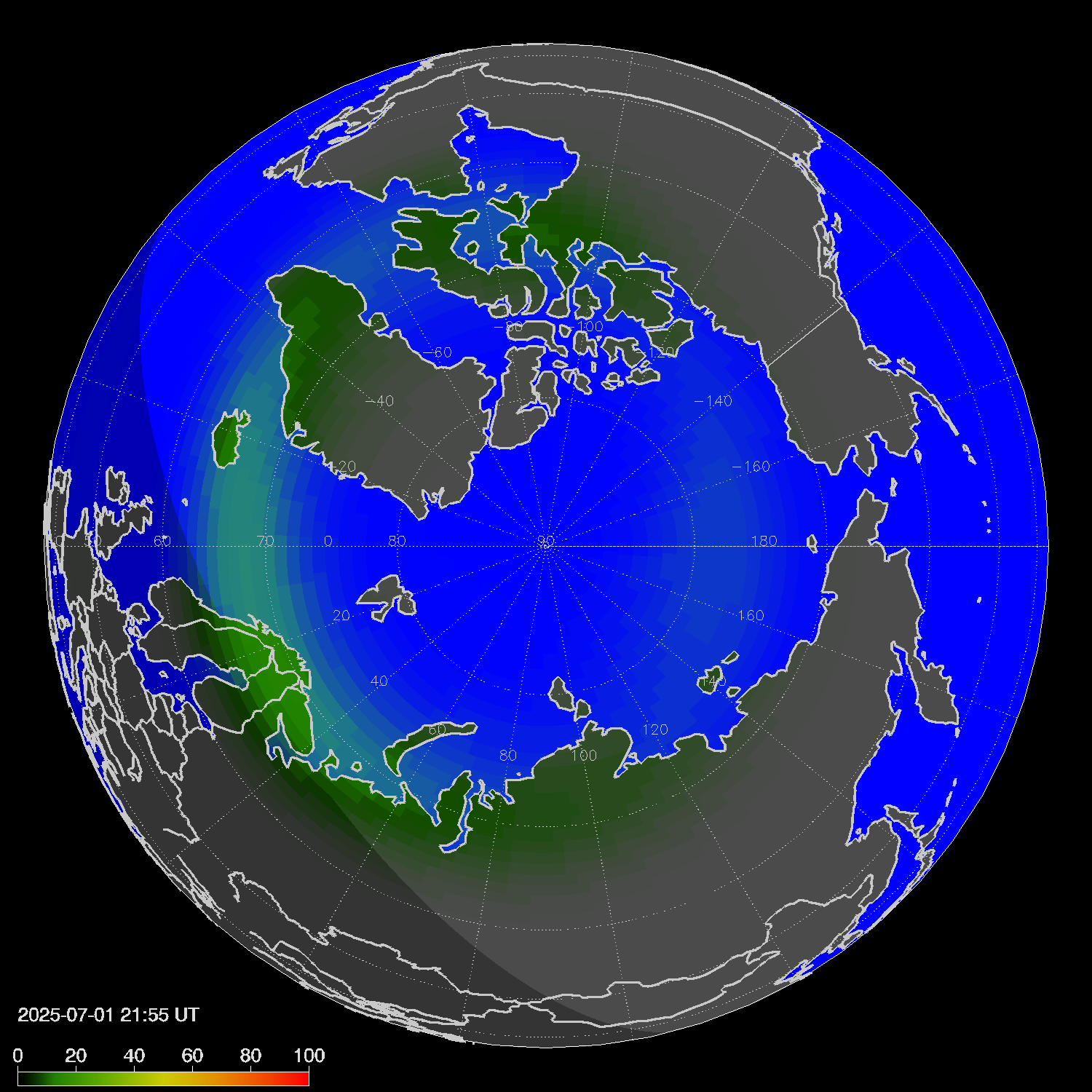 Northern lights (auroras) in the northern hemisphere