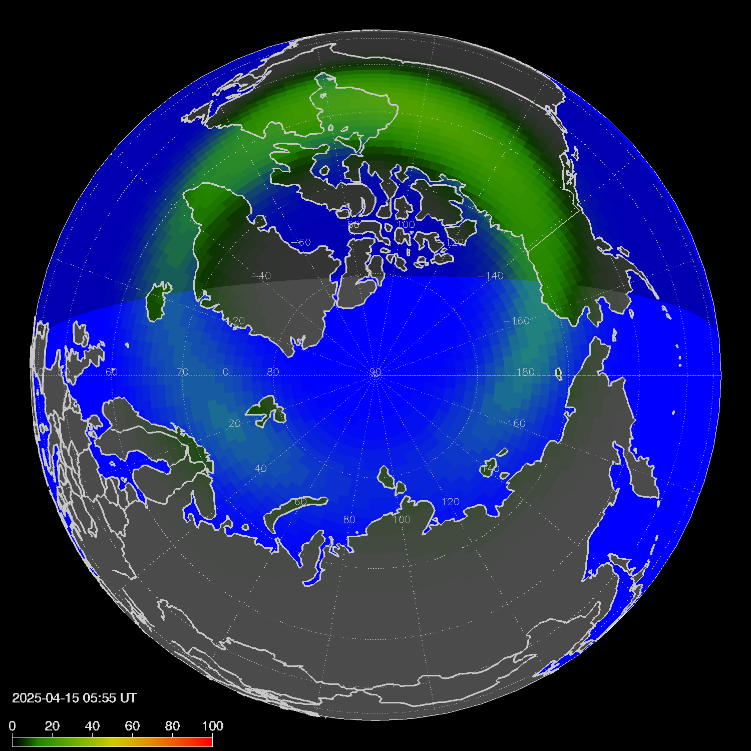 Northern lights (auroras) in the northern hemisphere