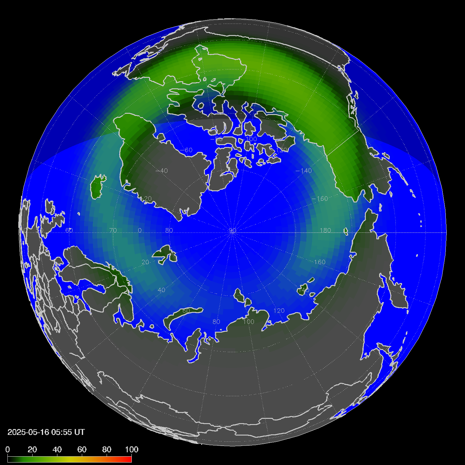 Northern lights (auroras) in the northern hemisphere