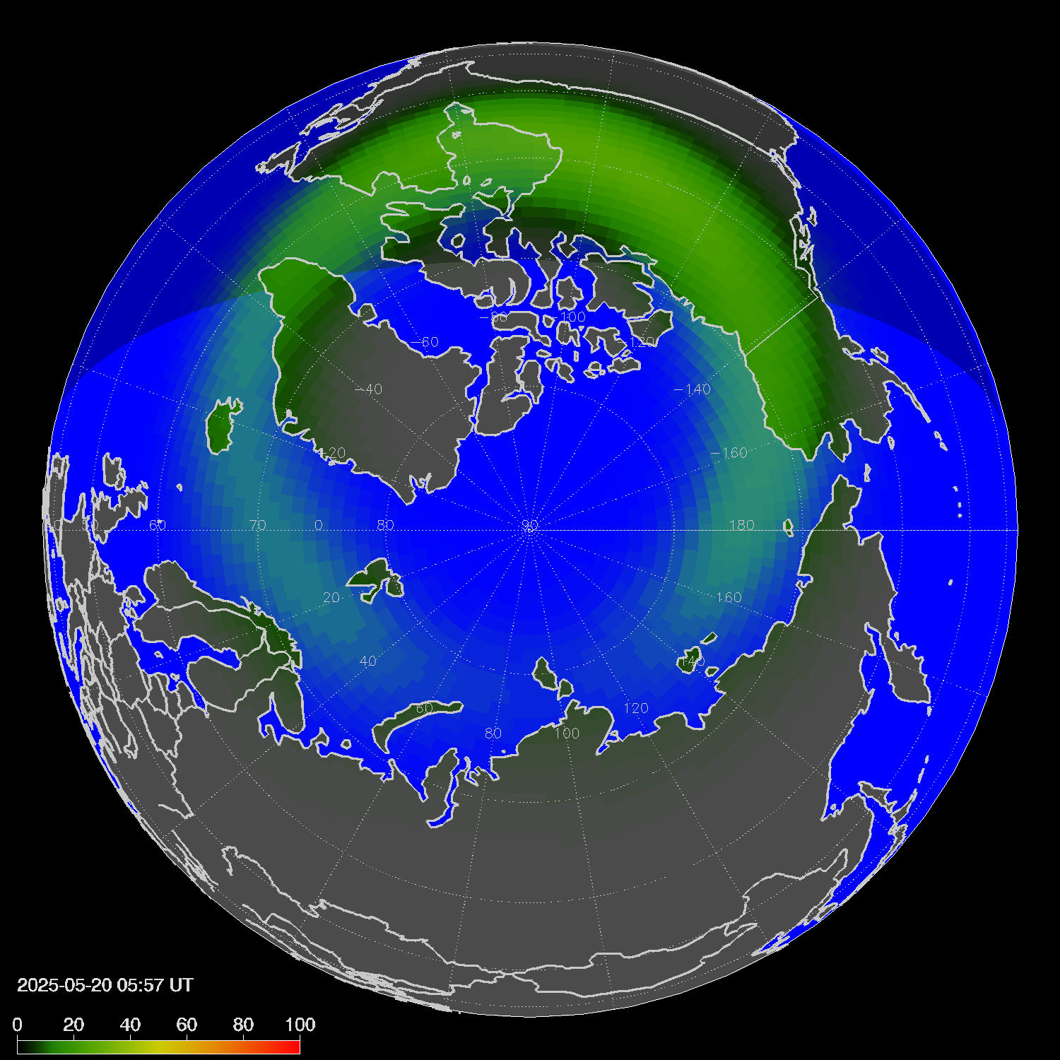 Northern lights (auroras) in the northern hemisphere
