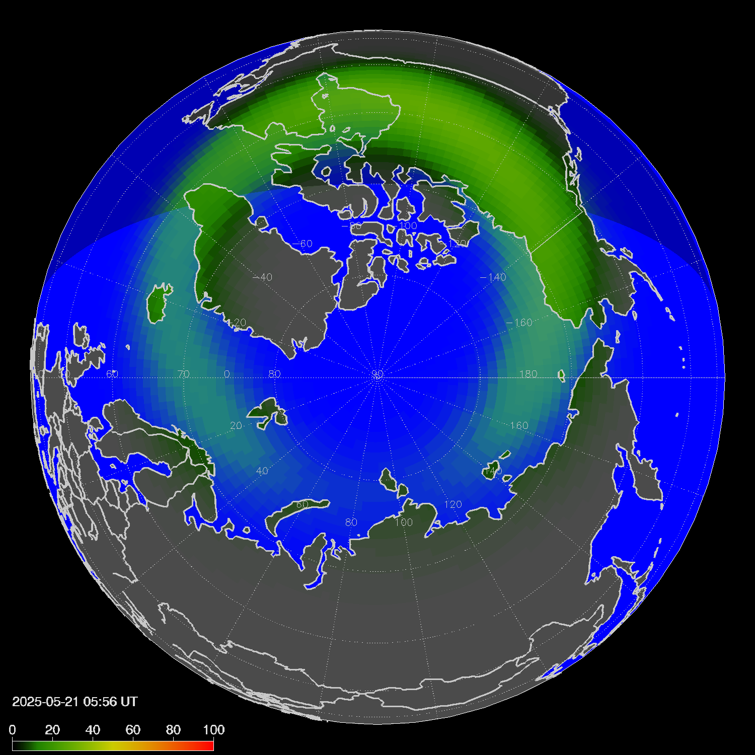 Northern lights (auroras) in the northern hemisphere