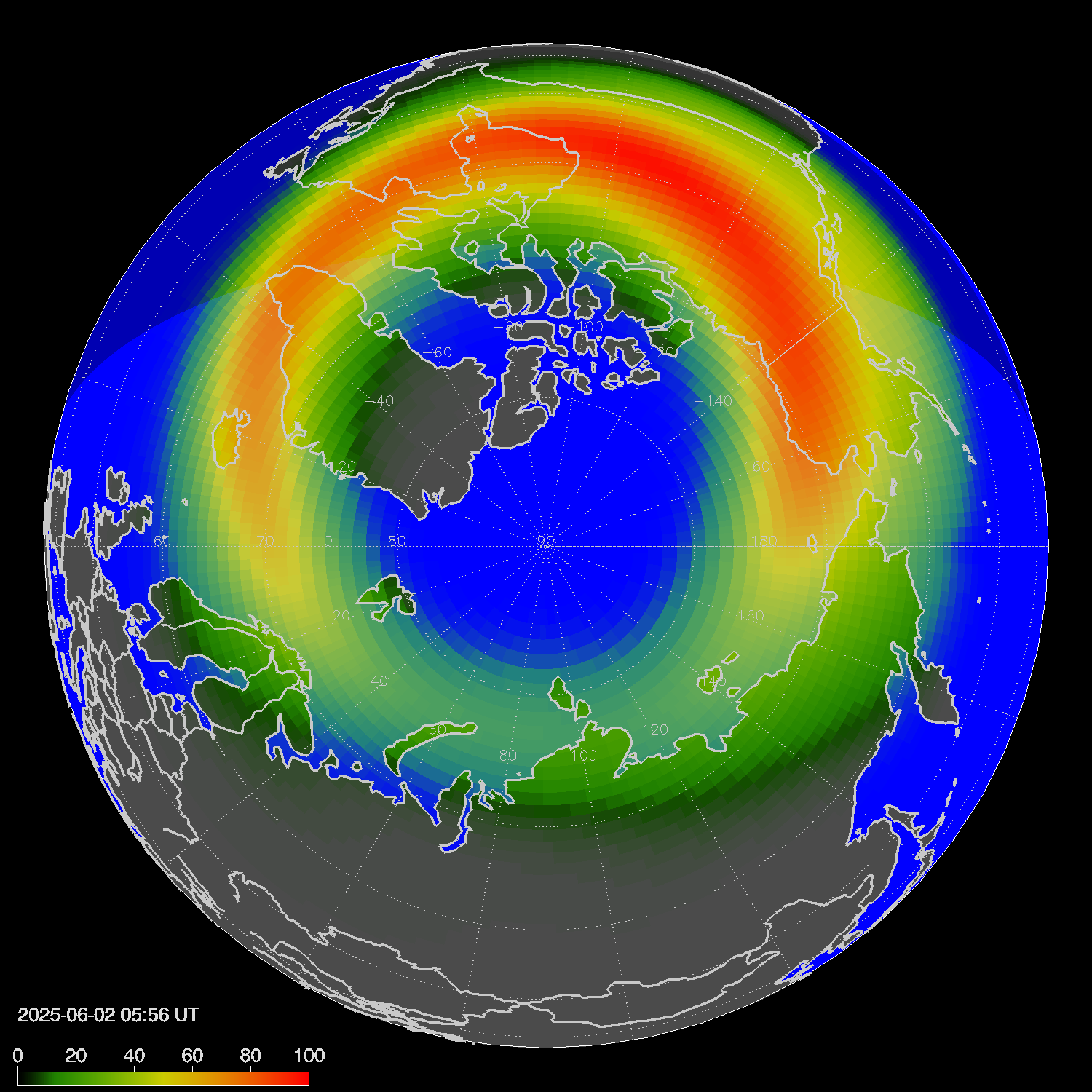 Northern lights (auroras) in the northern hemisphere