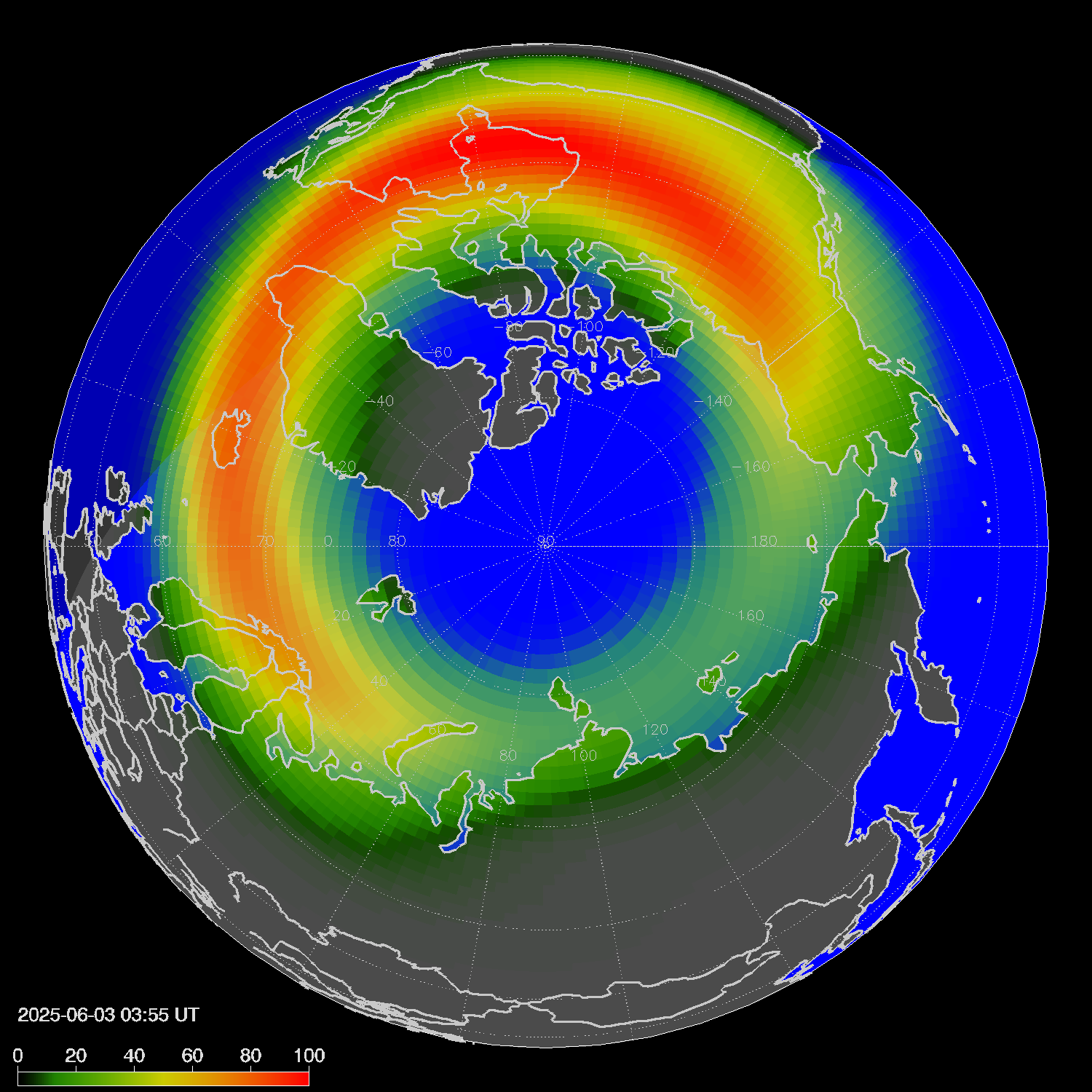 Northern lights (auroras) in the northern hemisphere