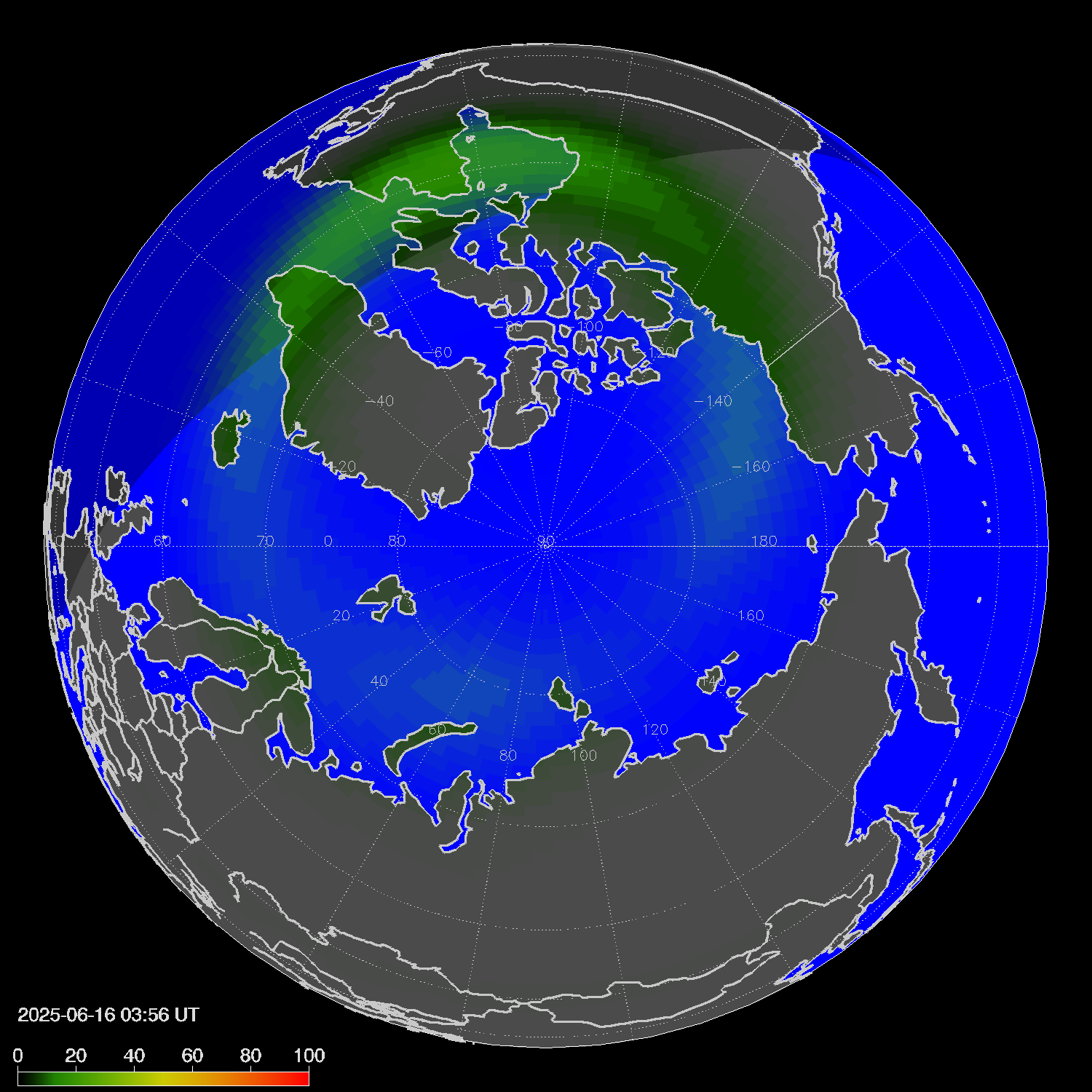 Northern lights (auroras) in the northern hemisphere