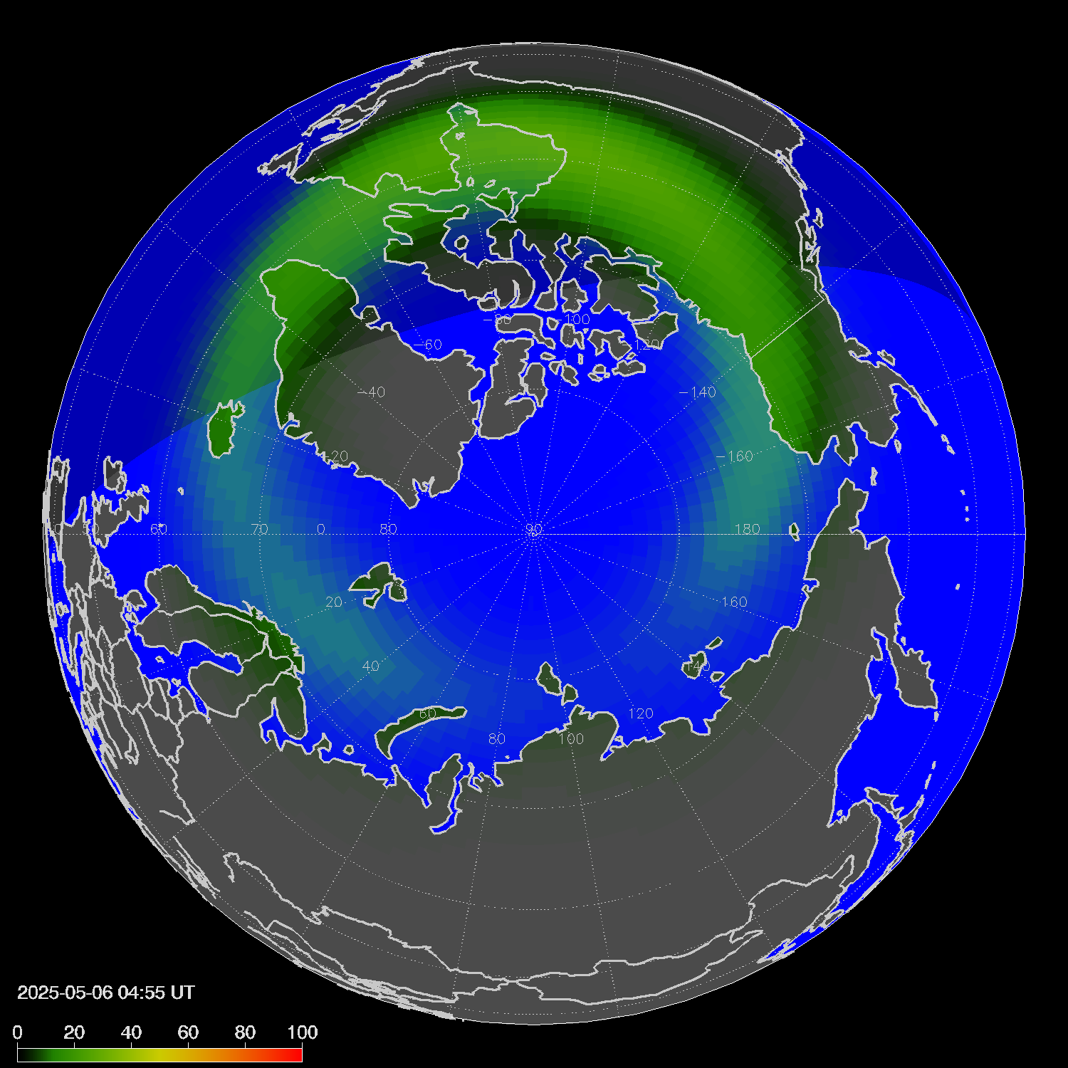 Northern lights (auroras) in the northern hemisphere