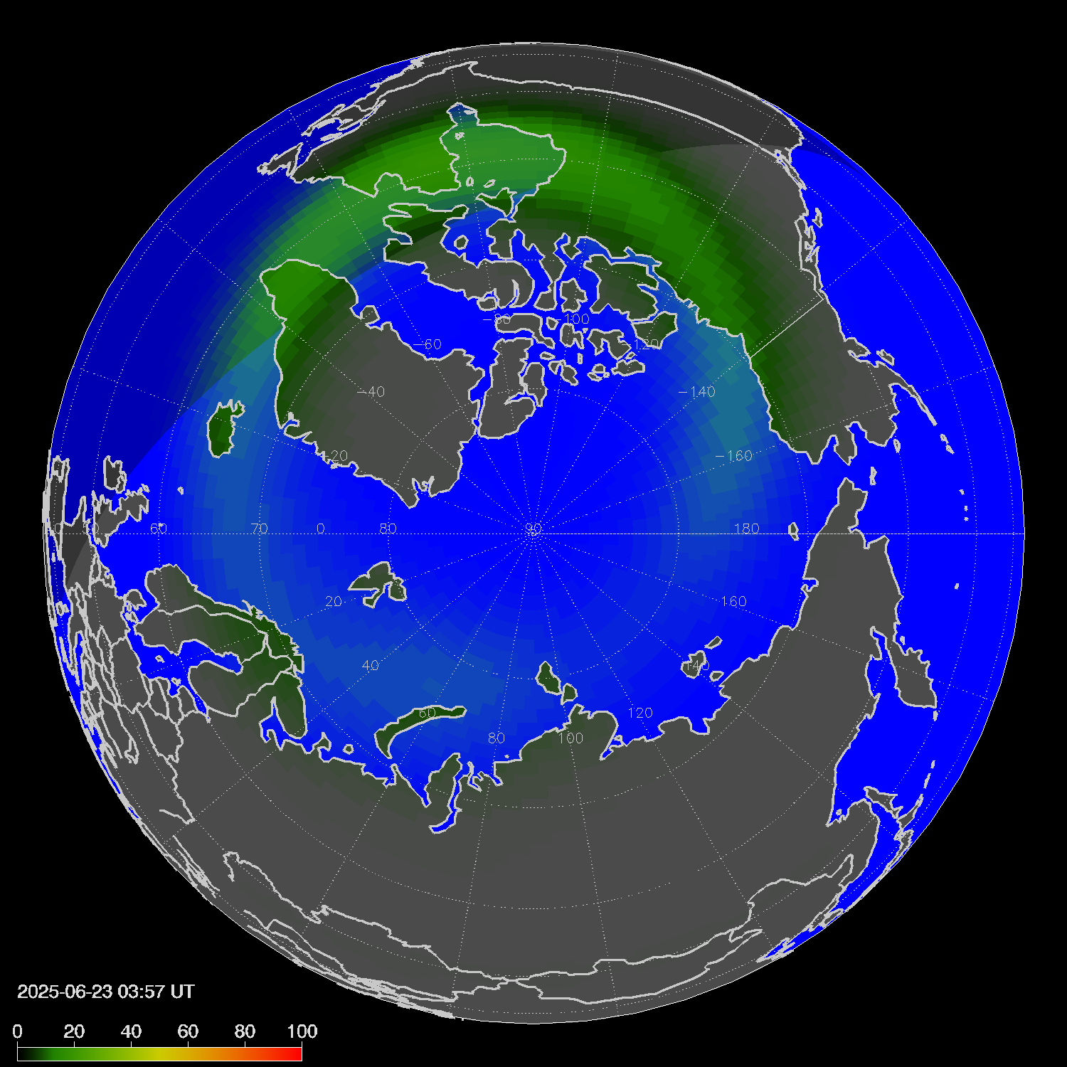 Northern lights (auroras) in the northern hemisphere