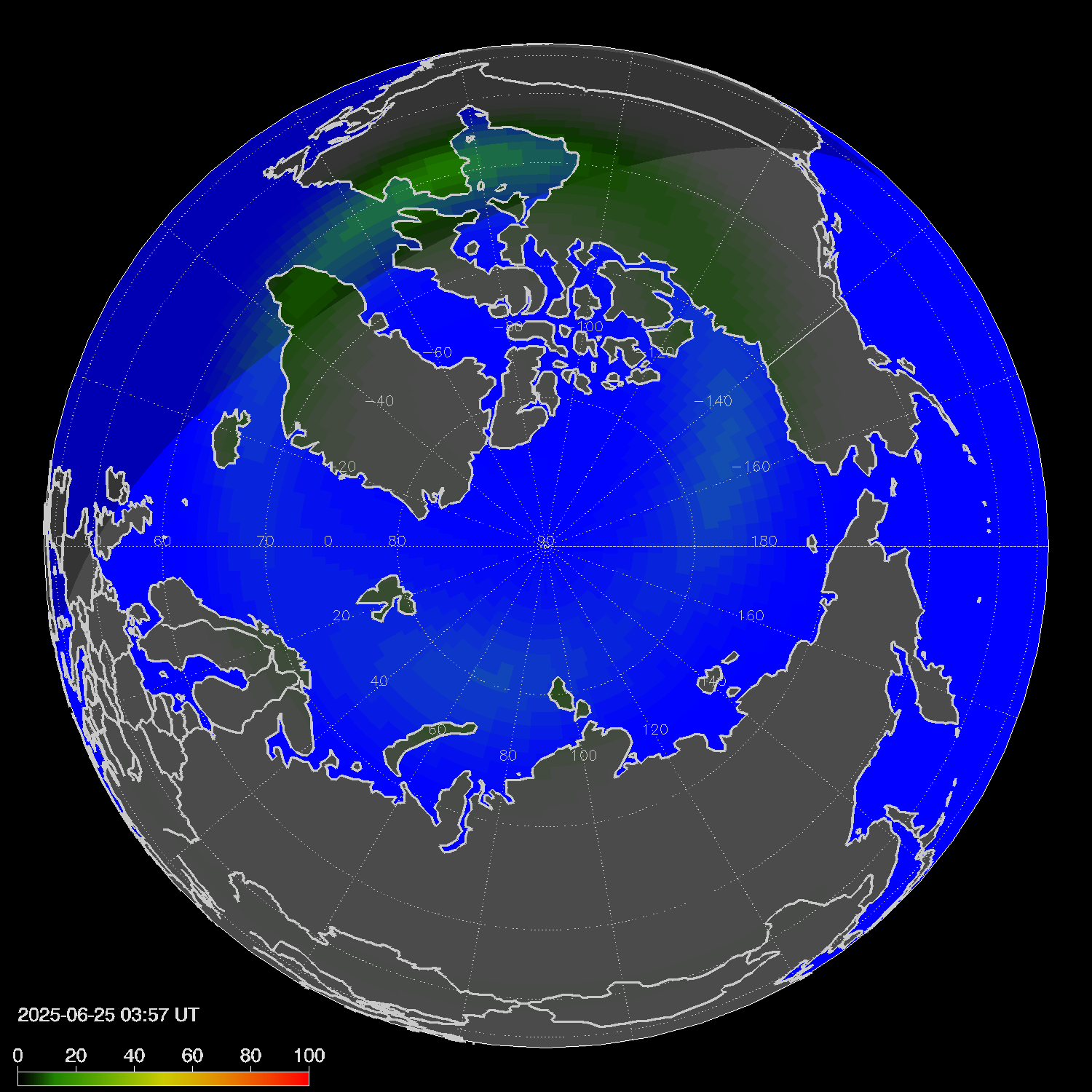Northern lights (auroras) in the northern hemisphere