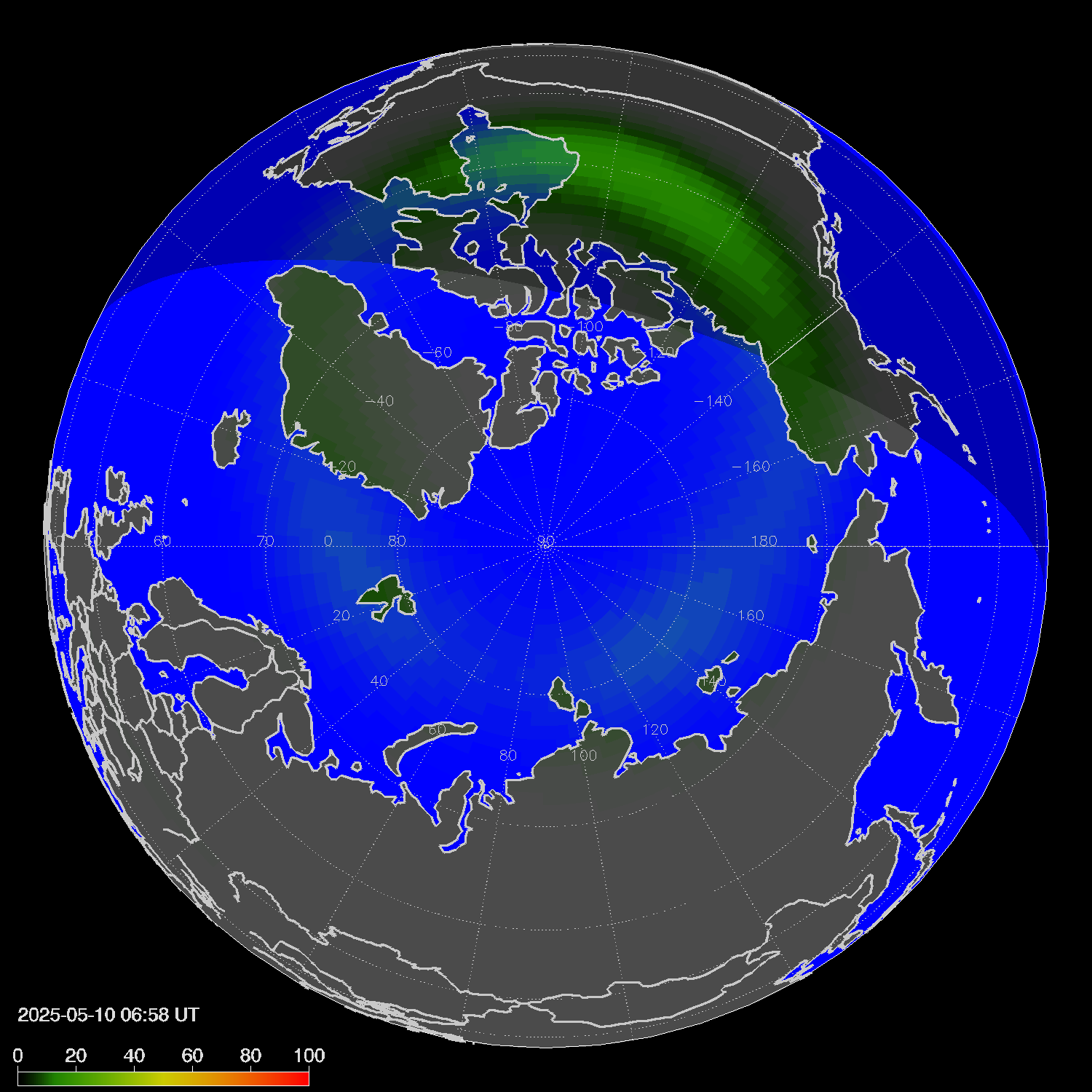 Northern lights (auroras) in the northern hemisphere