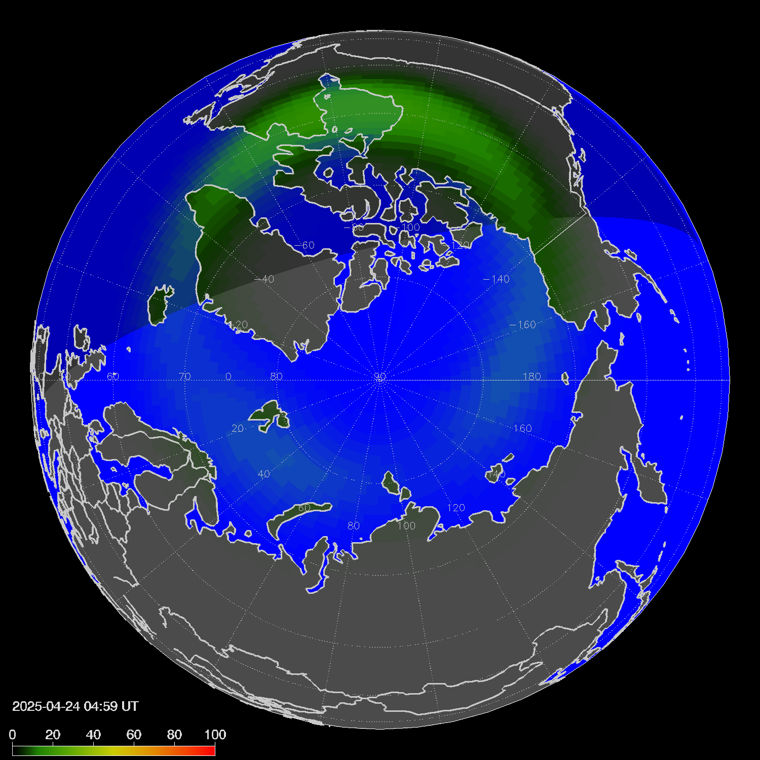 Northern lights (auroras) in the northern hemisphere