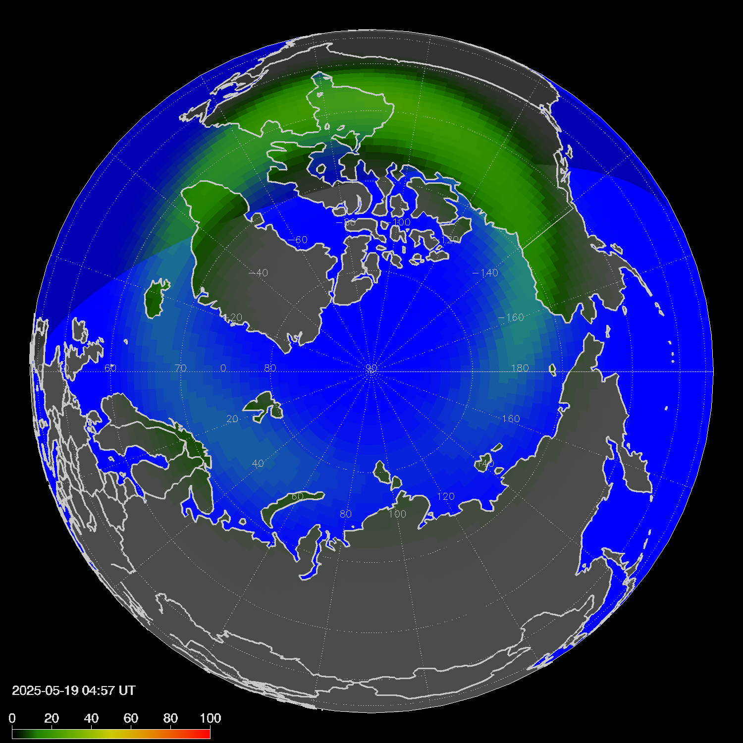 Northern lights (auroras) in the northern hemisphere