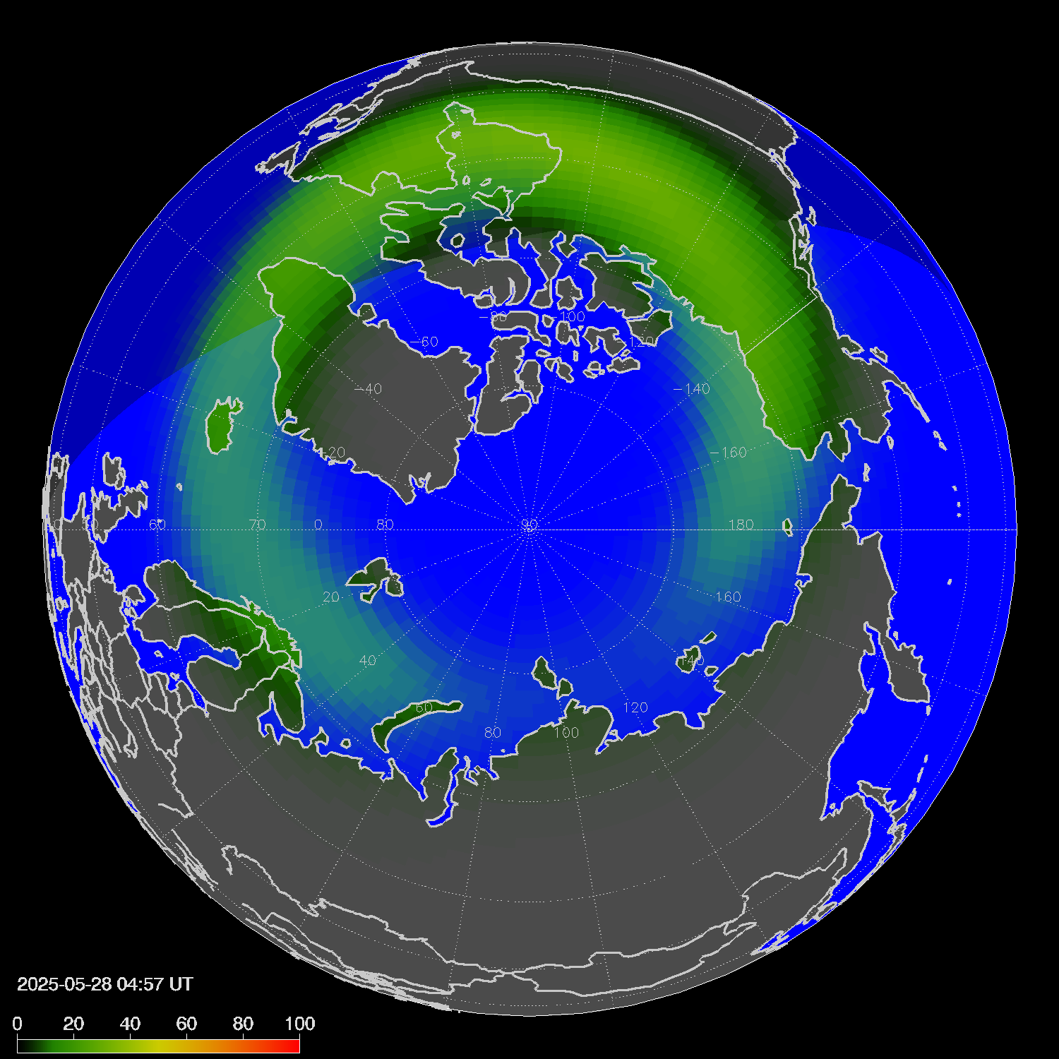 Northern lights (auroras) in the northern hemisphere