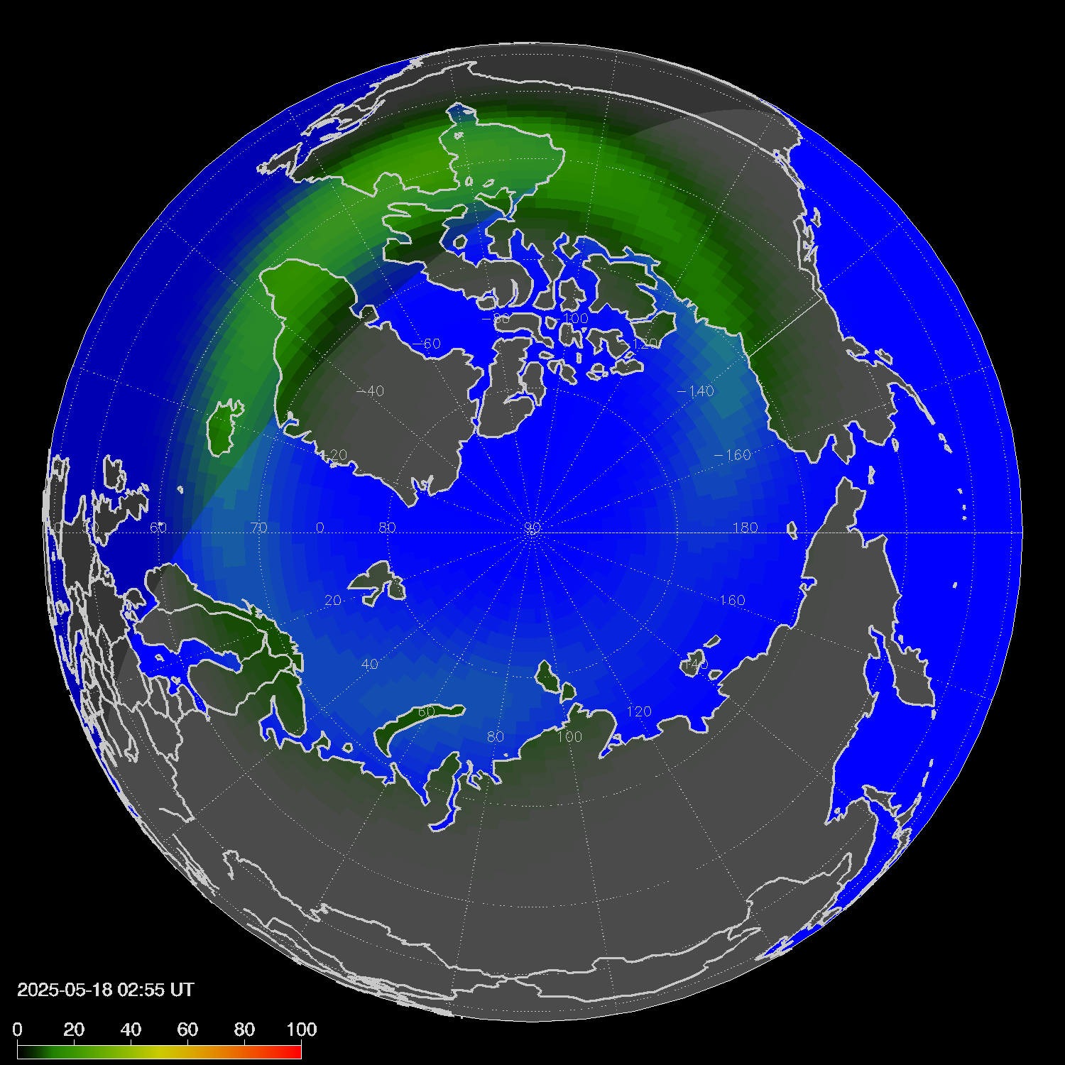 Northern lights (auroras) in the northern hemisphere