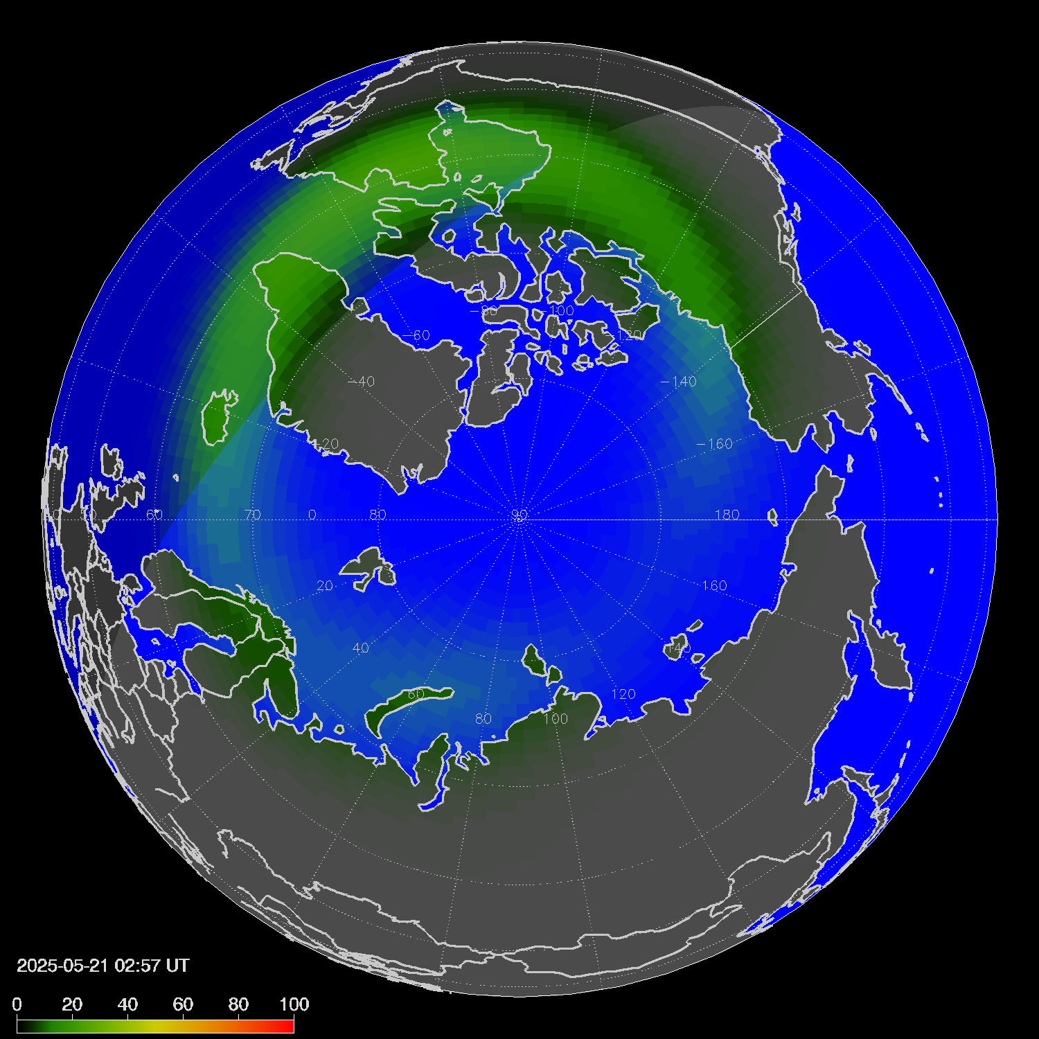 Northern lights (auroras) in the northern hemisphere