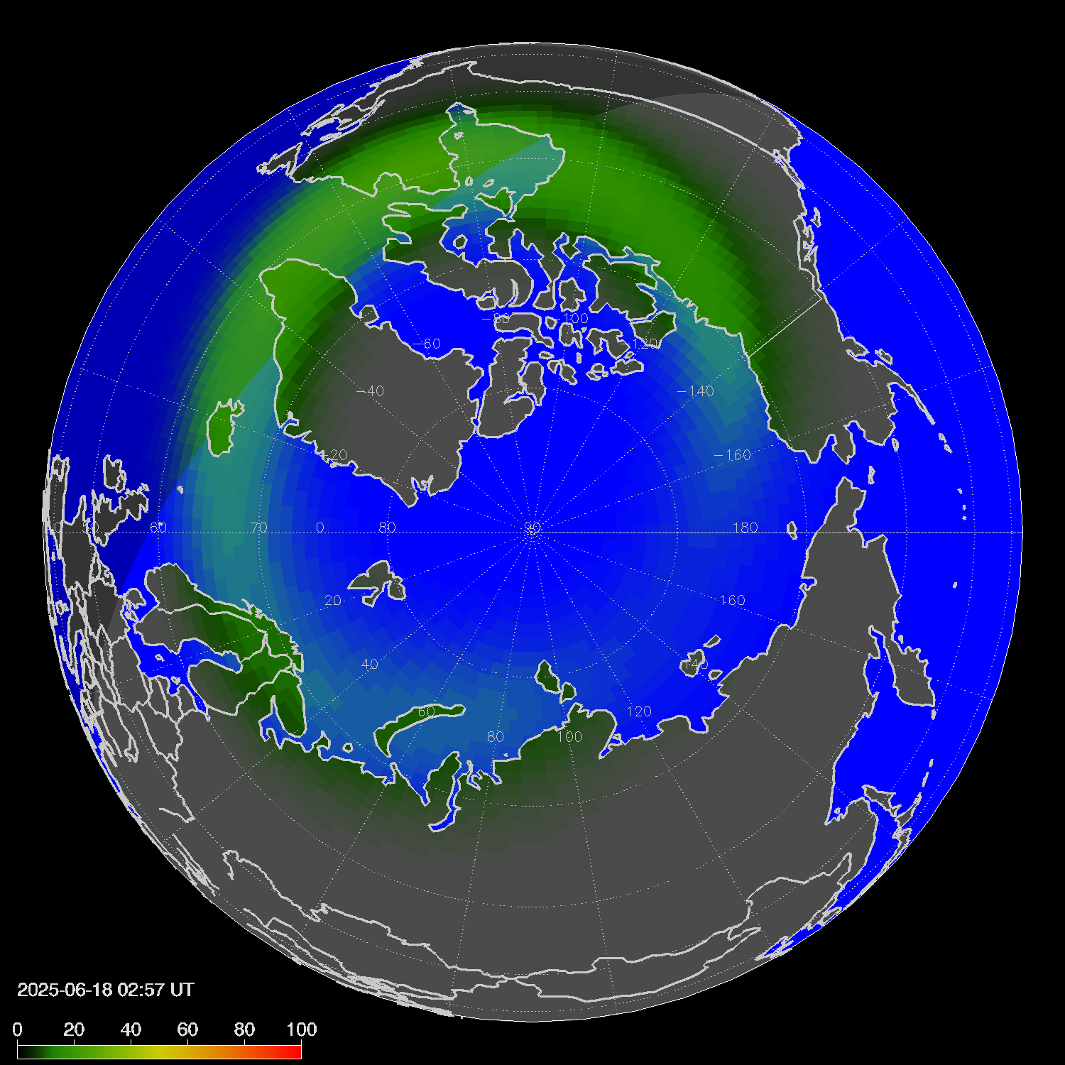 Northern lights (auroras) in the northern hemisphere