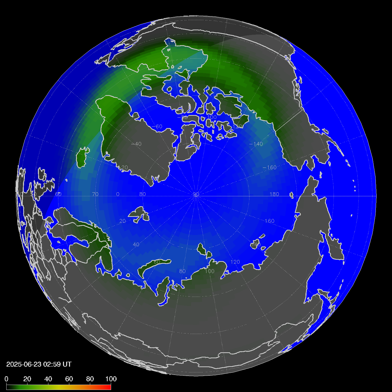Northern lights (auroras) in the northern hemisphere