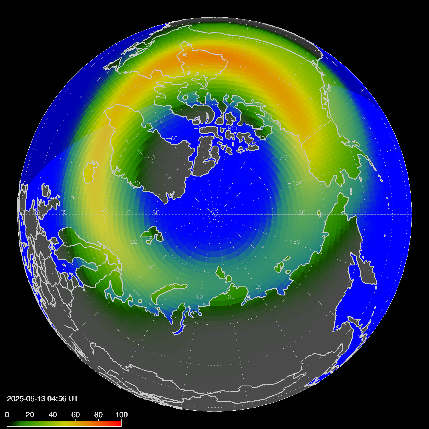 Northern lights (auroras) in the northern hemisphere