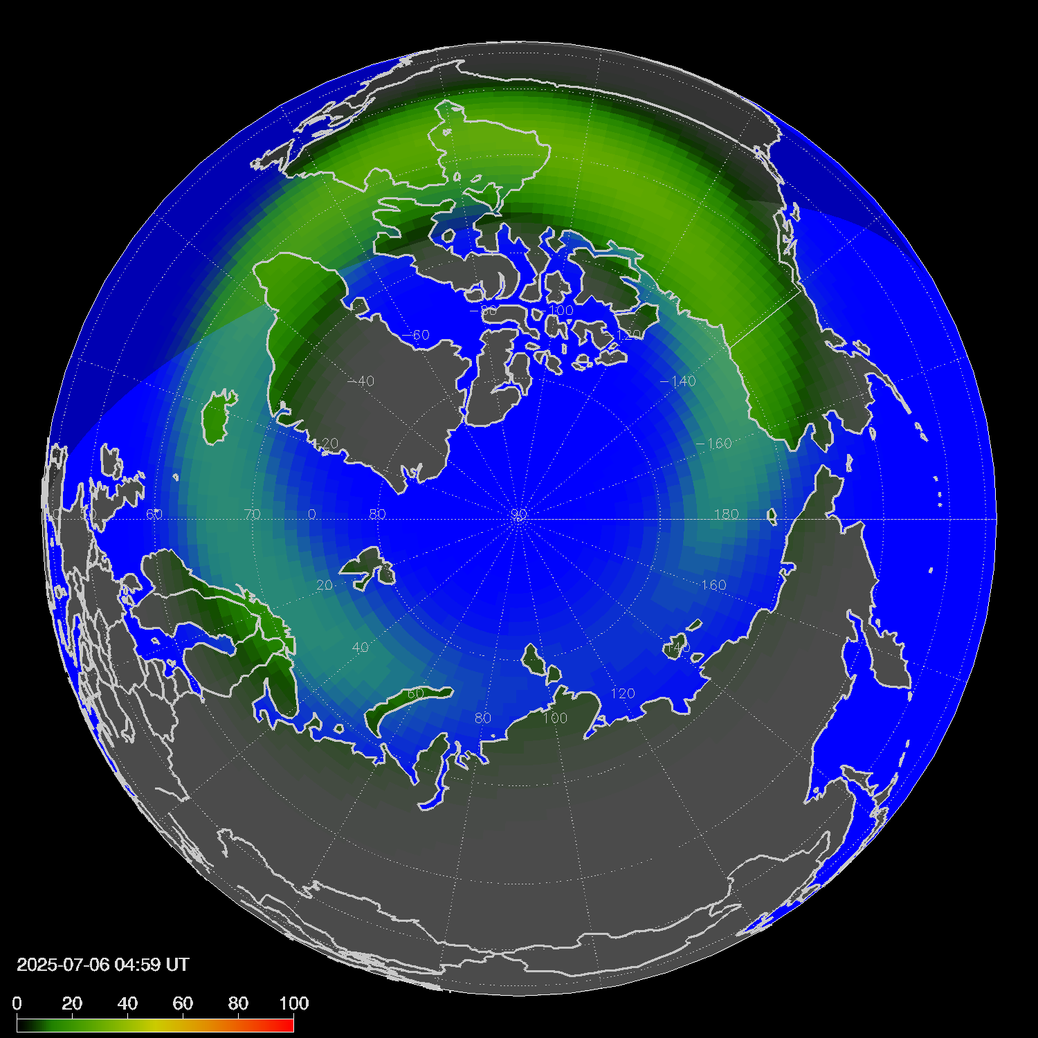 Northern lights (auroras) in the northern hemisphere