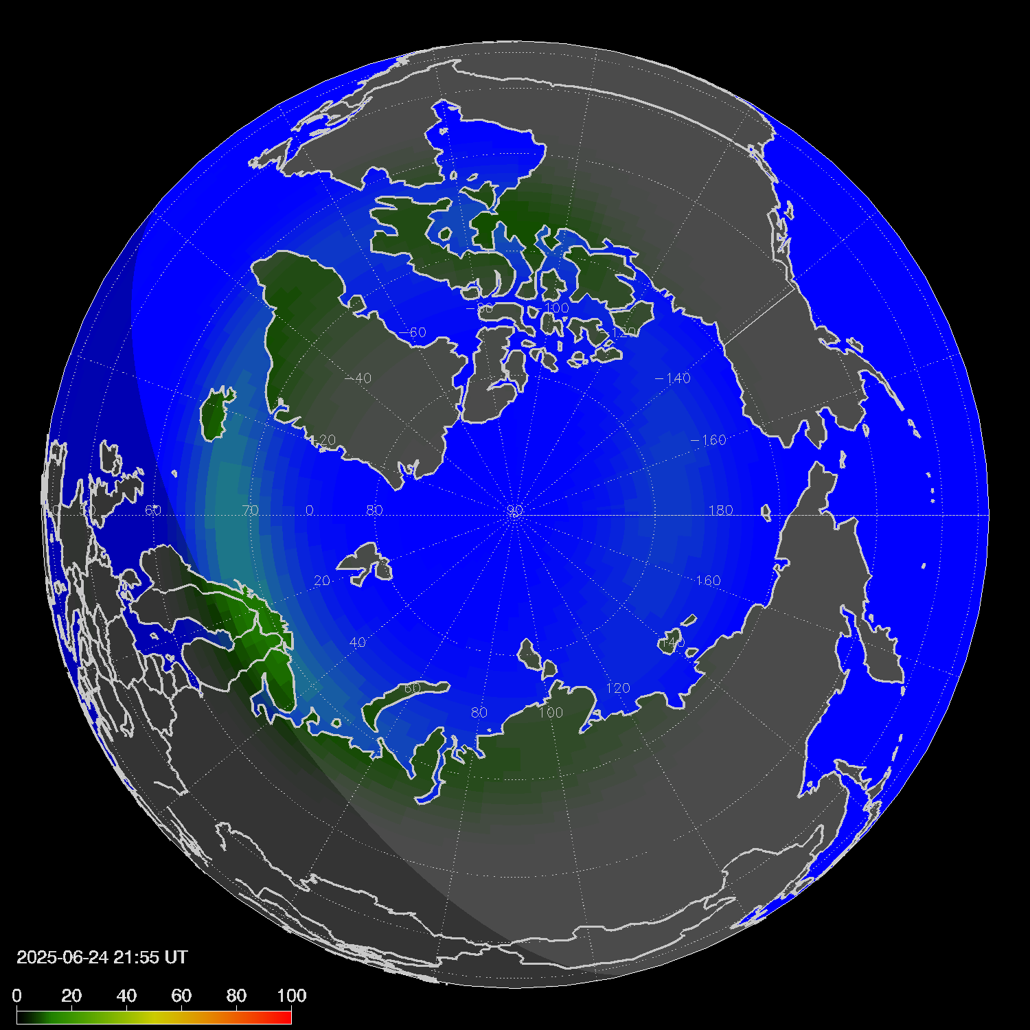 Northern lights (auroras) in the northern hemisphere
