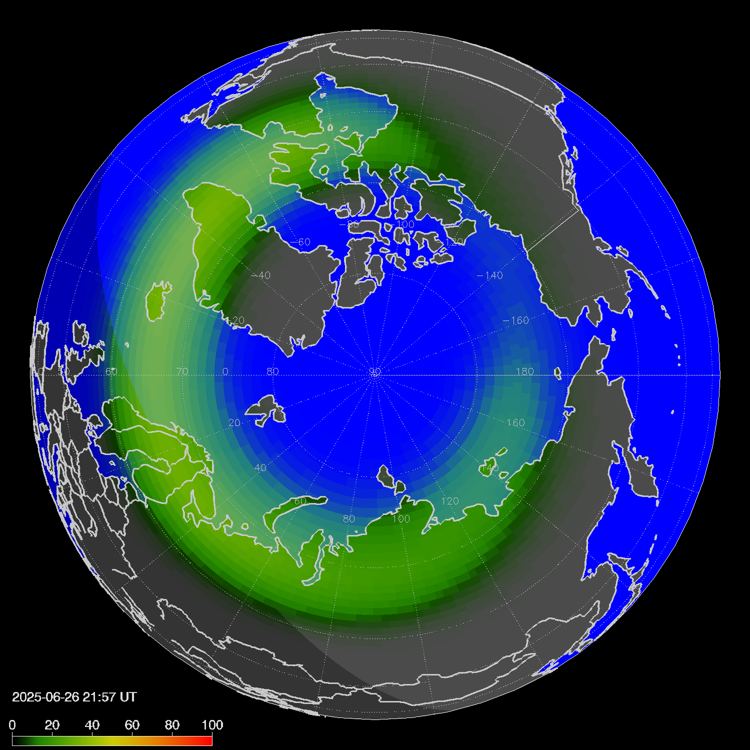 Northern lights (auroras) in the northern hemisphere