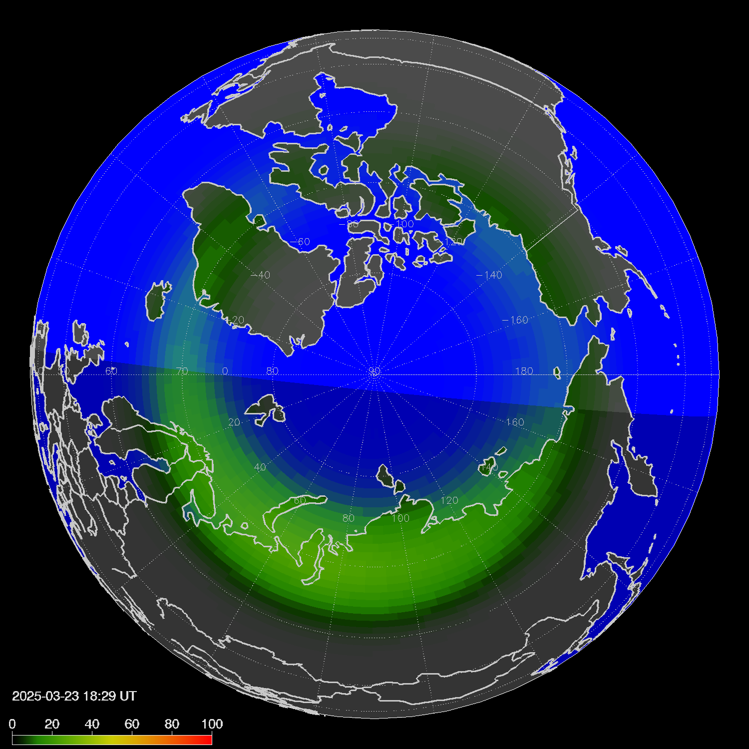 Northern lights (auroras) in the northern hemisphere