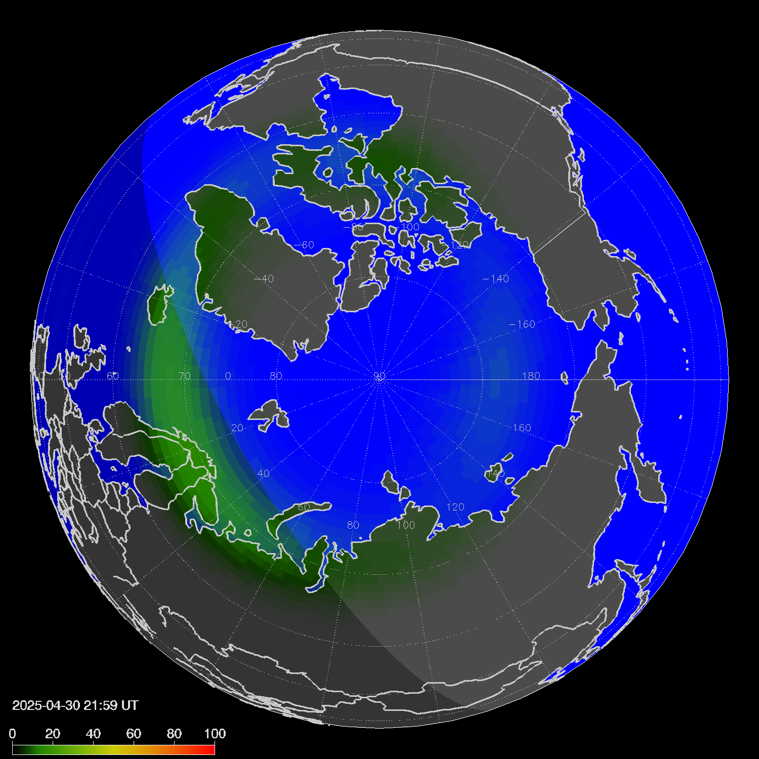 Northern lights (auroras) in the northern hemisphere