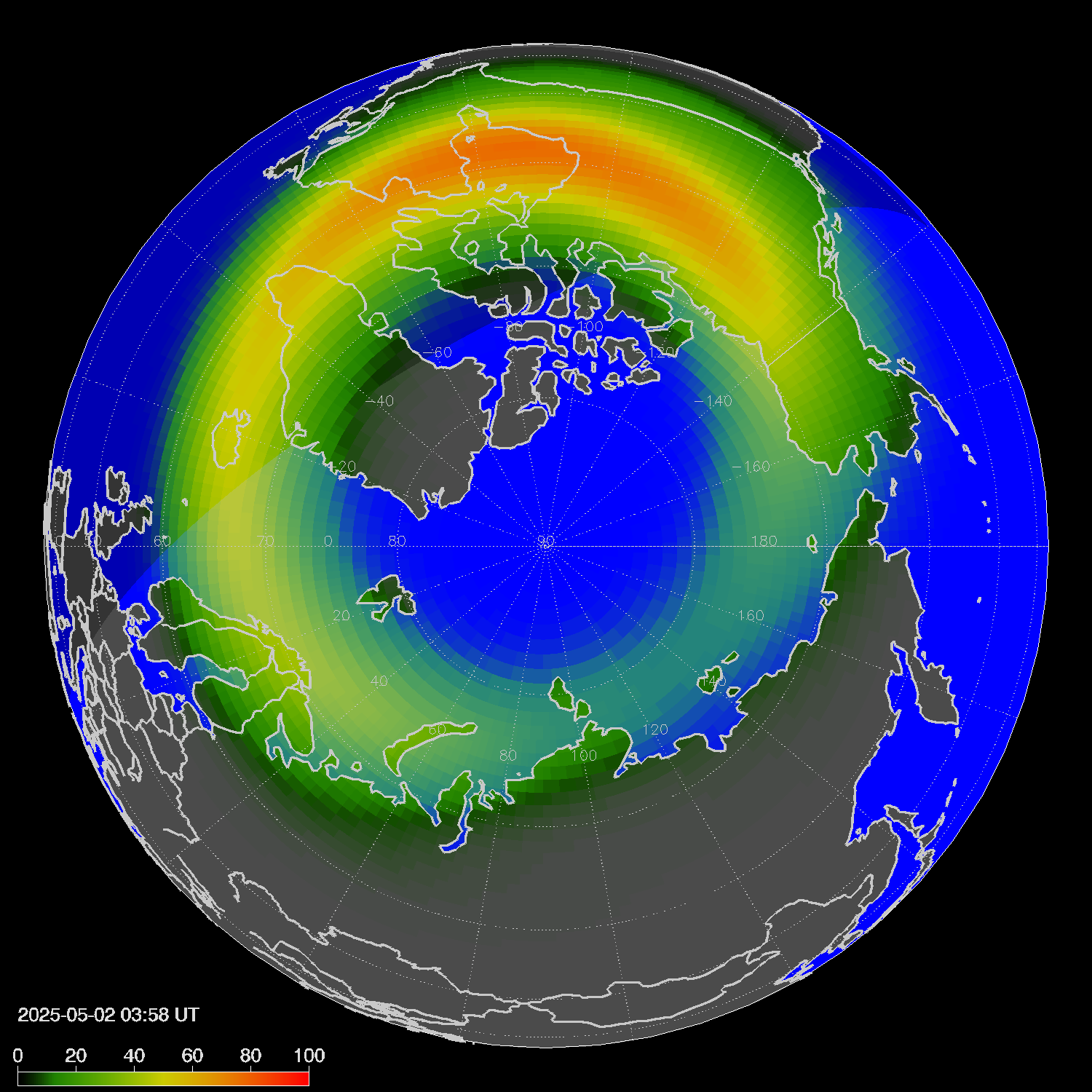 Northern lights (auroras) in the northern hemisphere