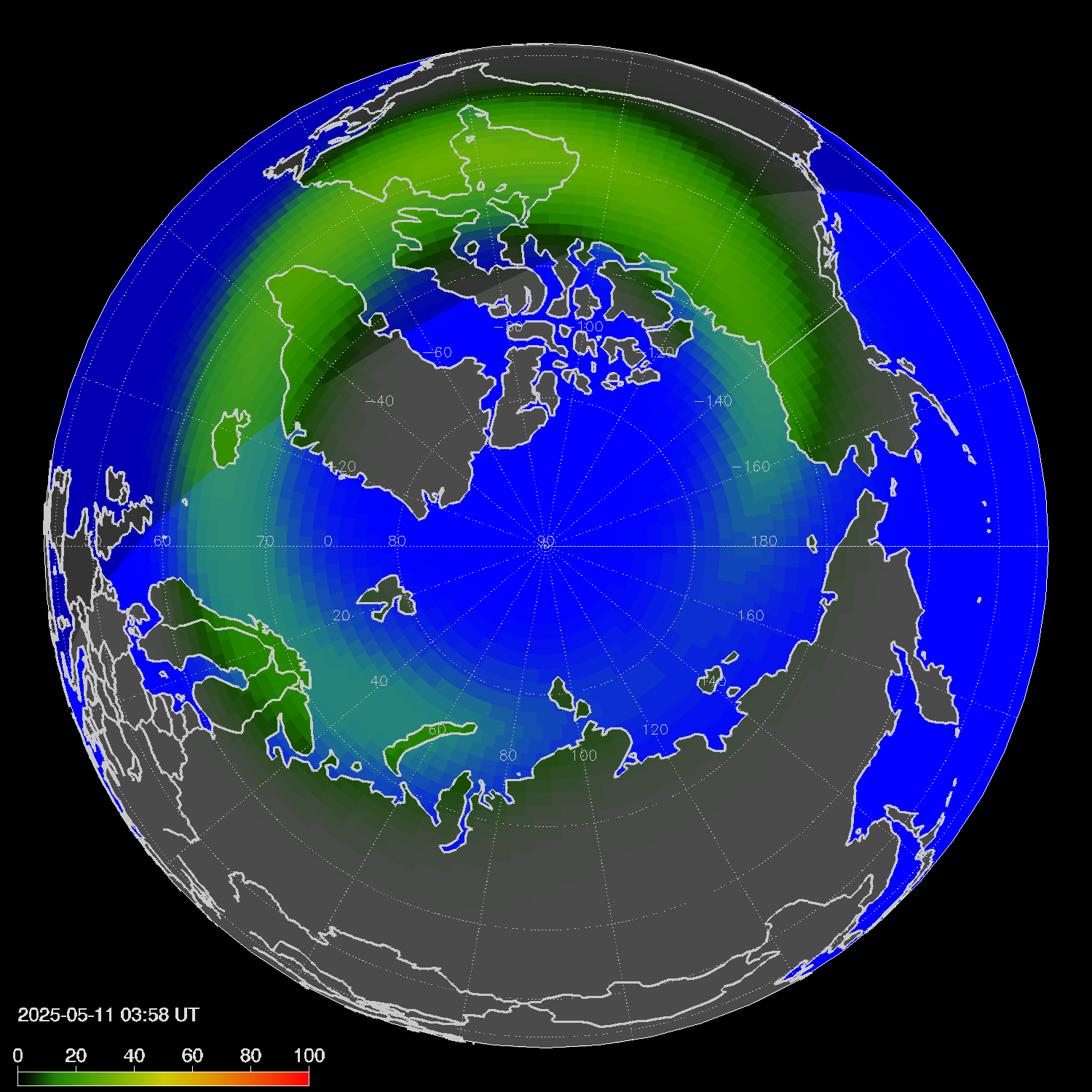 Northern lights (auroras) in the northern hemisphere