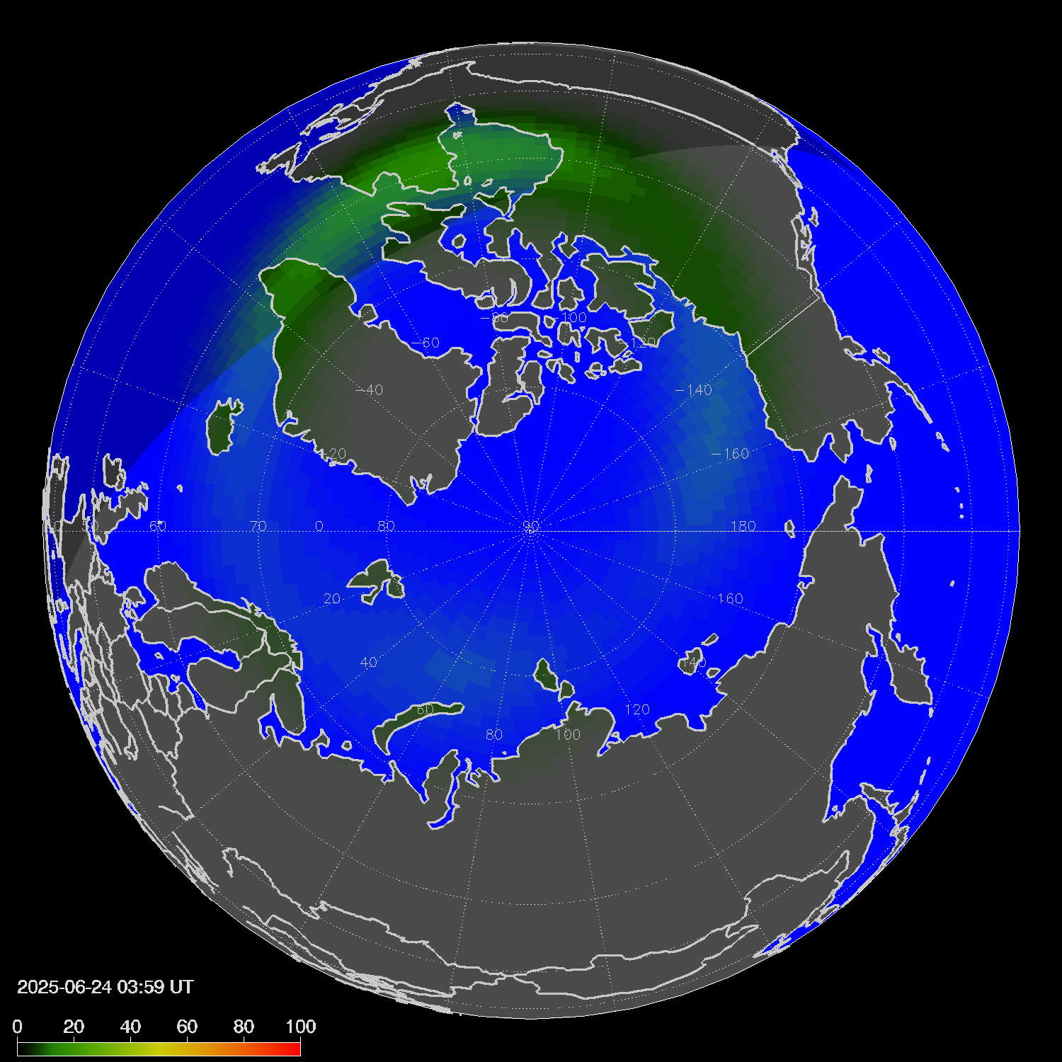 Northern lights (auroras) in the northern hemisphere
