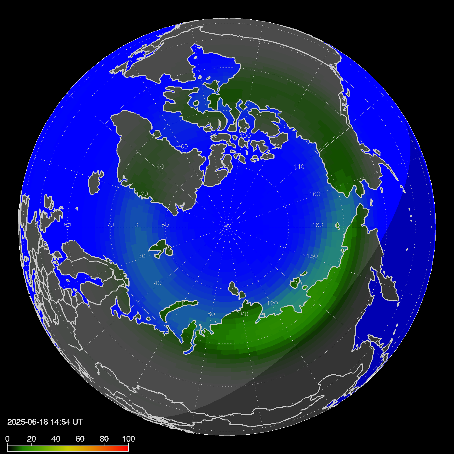 Northern lights (auroras) in the northern hemisphere