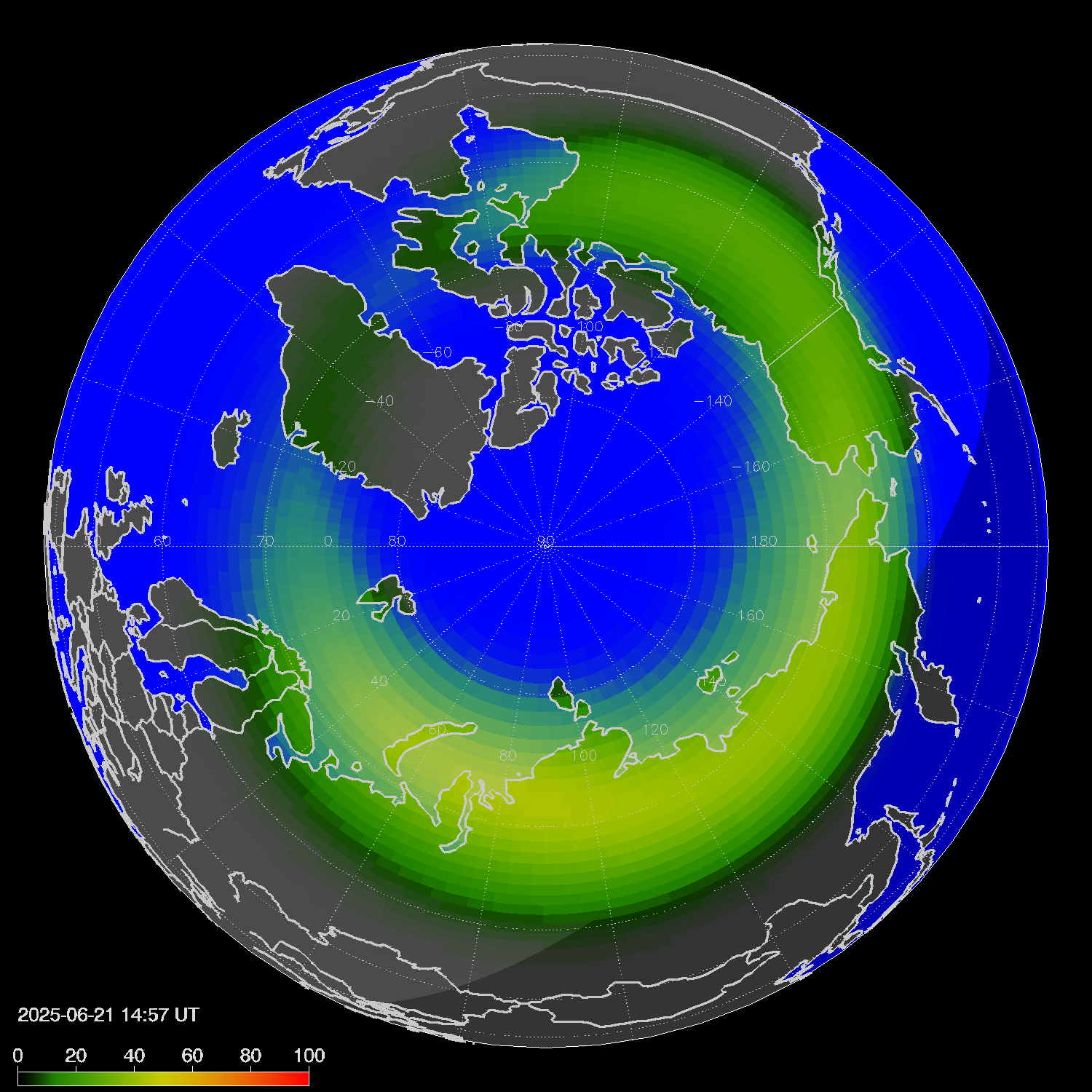 Northern lights (auroras) in the northern hemisphere