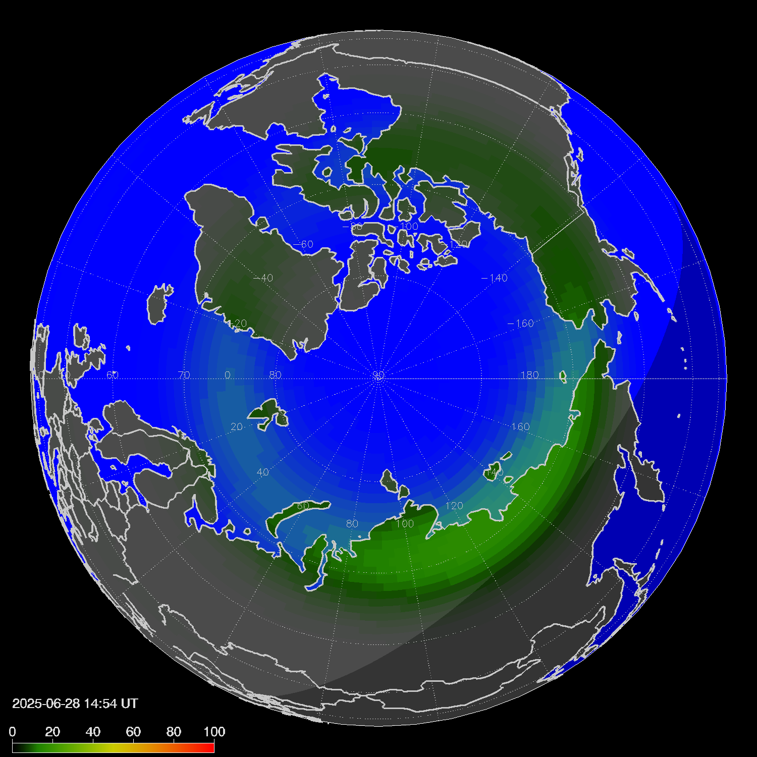 Northern lights (auroras) in the northern hemisphere