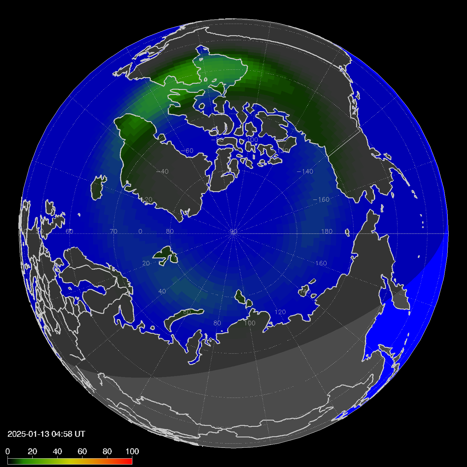 Northern lights (auroras) in the northern hemisphere