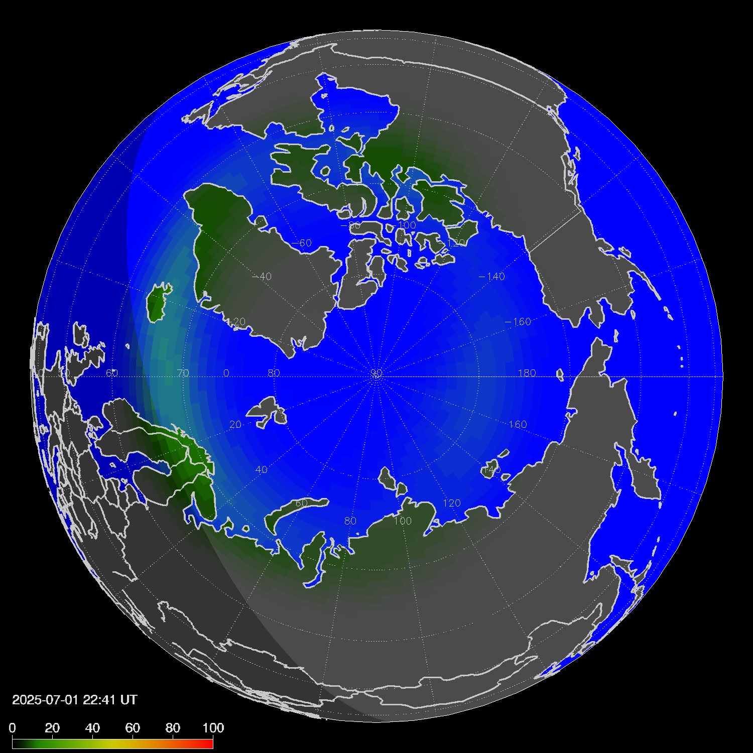 Northern lights (auroras) in the northern hemisphere