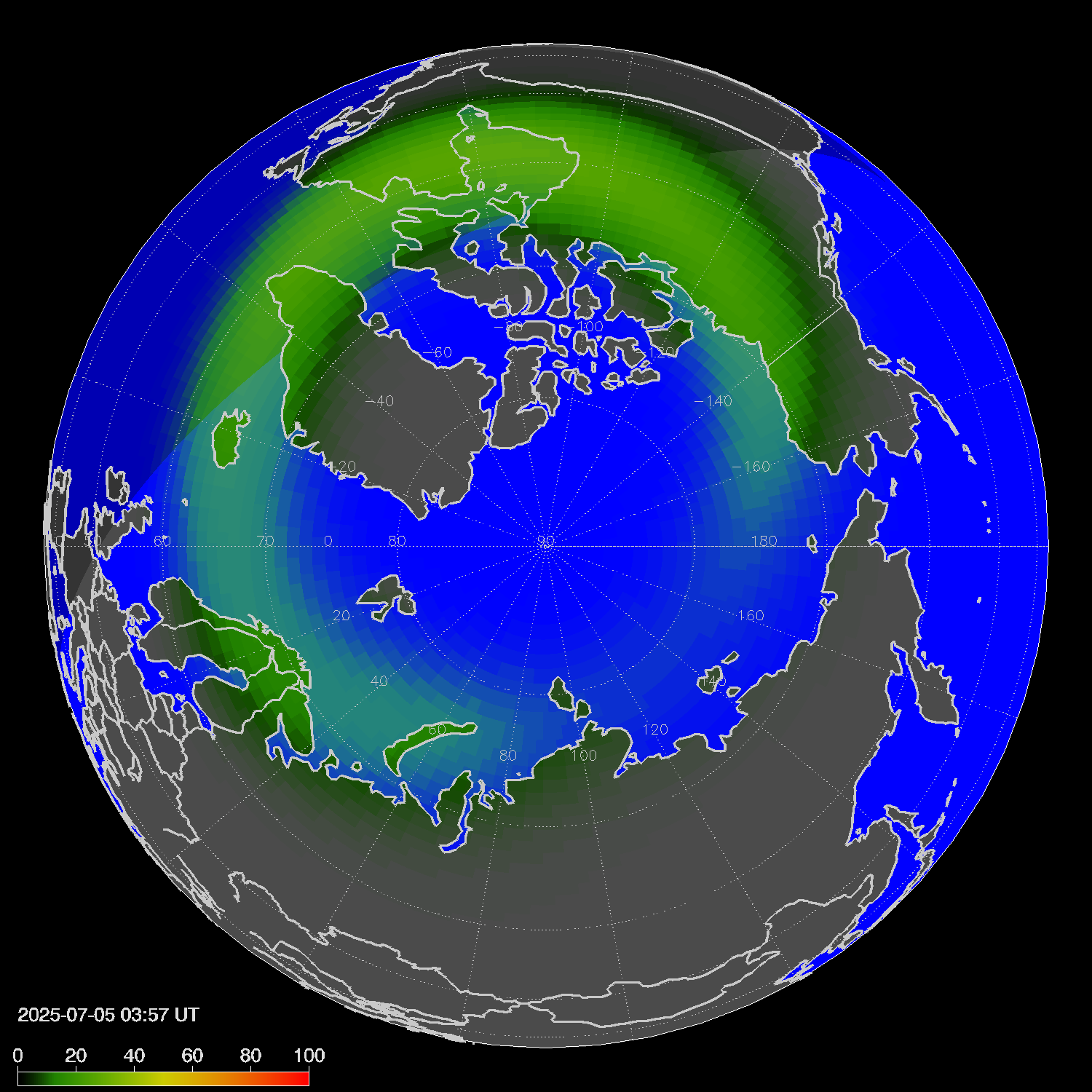 Northern lights (auroras) in the northern hemisphere