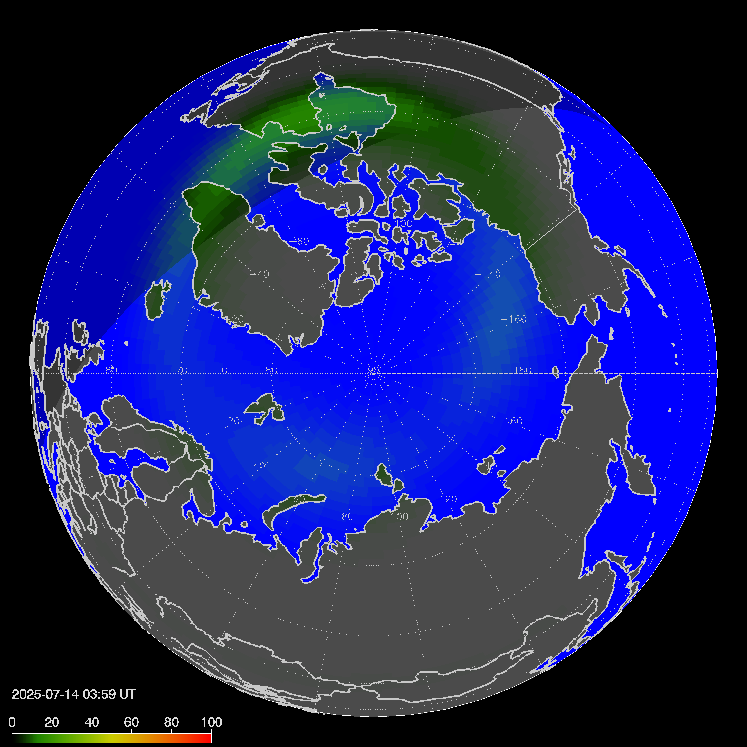 Northern lights (auroras) in the northern hemisphere