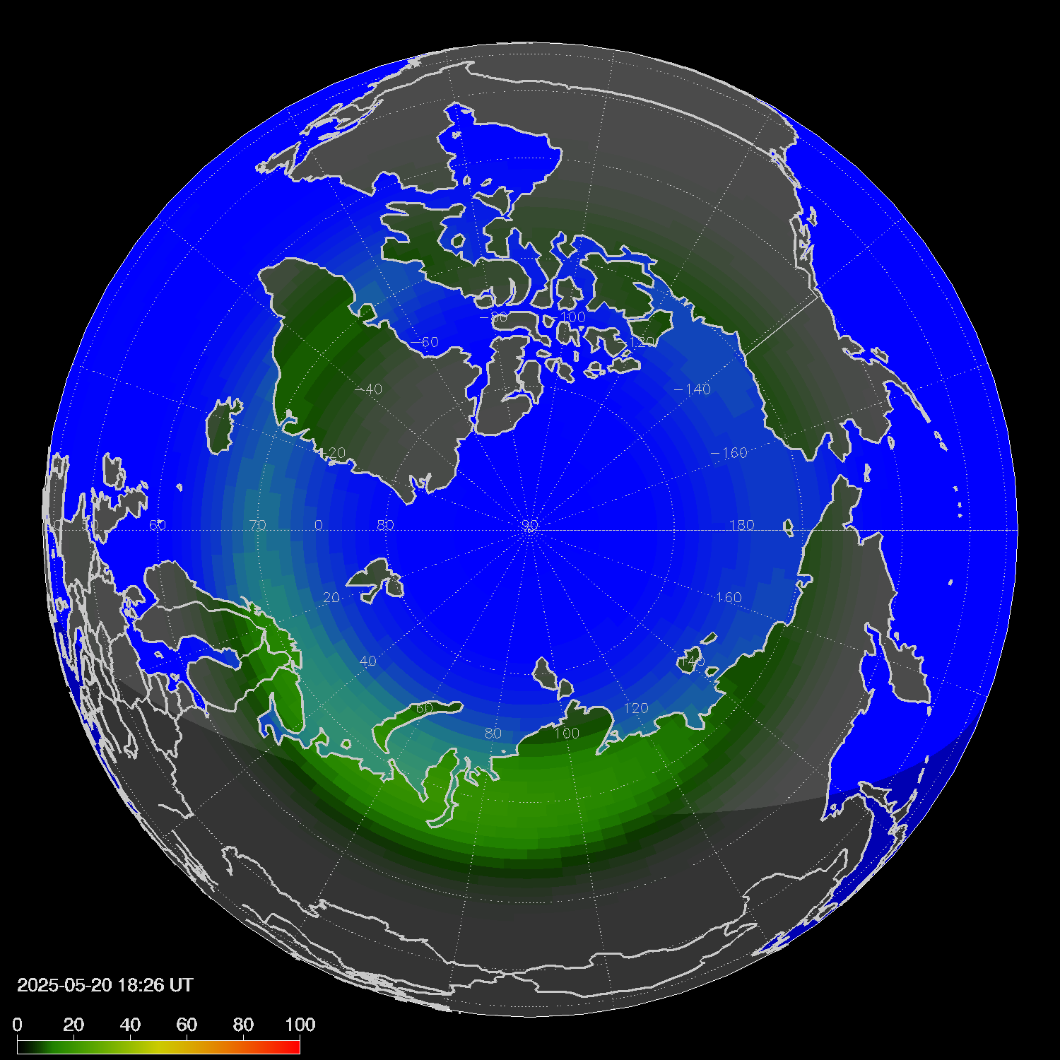 Northern lights (auroras) in the northern hemisphere