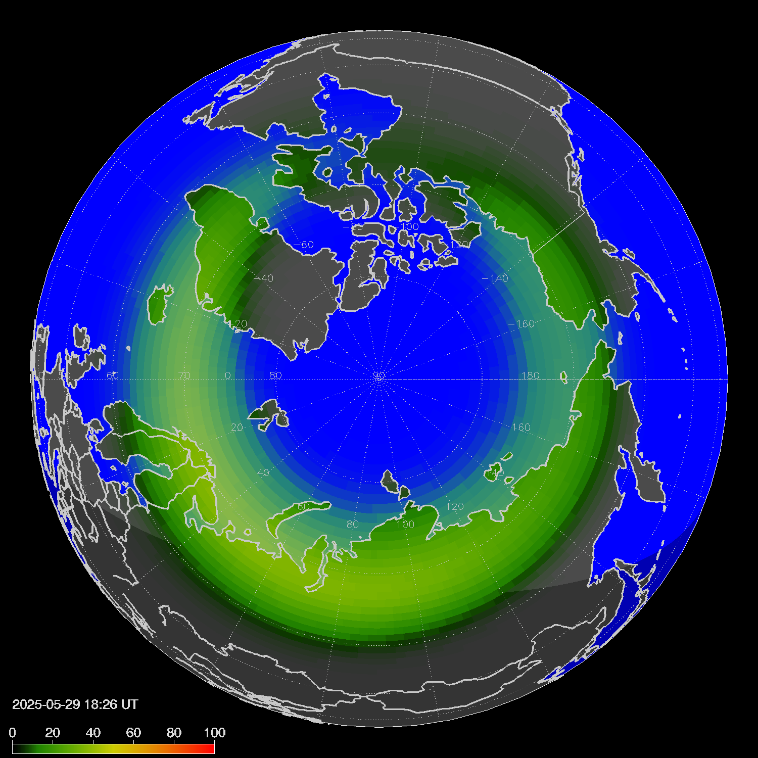 Northern lights (auroras) in the northern hemisphere