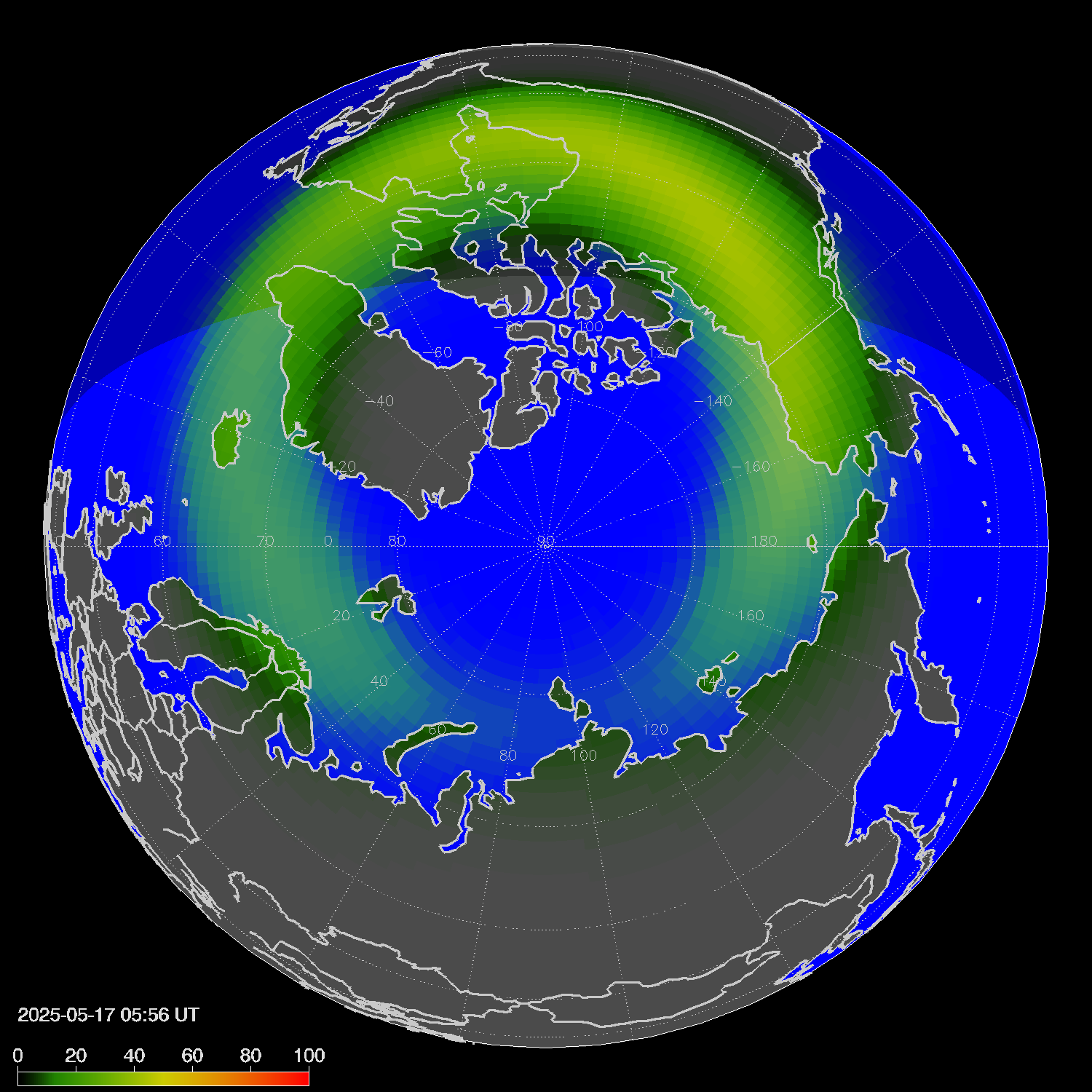 Northern lights (auroras) in the northern hemisphere
