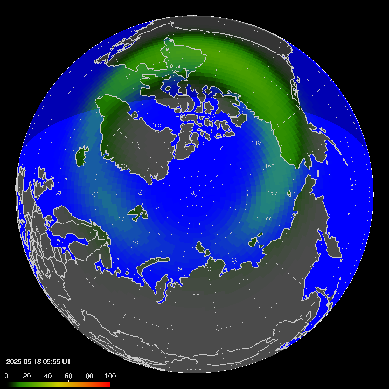 Northern lights (auroras) in the northern hemisphere