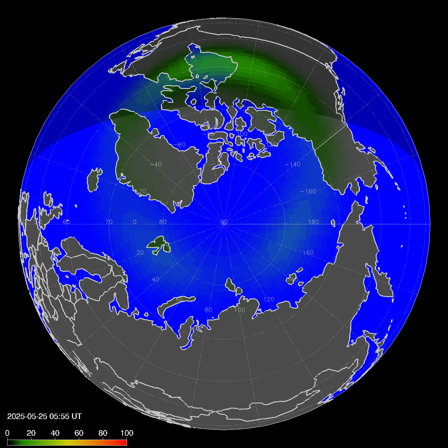 Northern lights (auroras) in the northern hemisphere