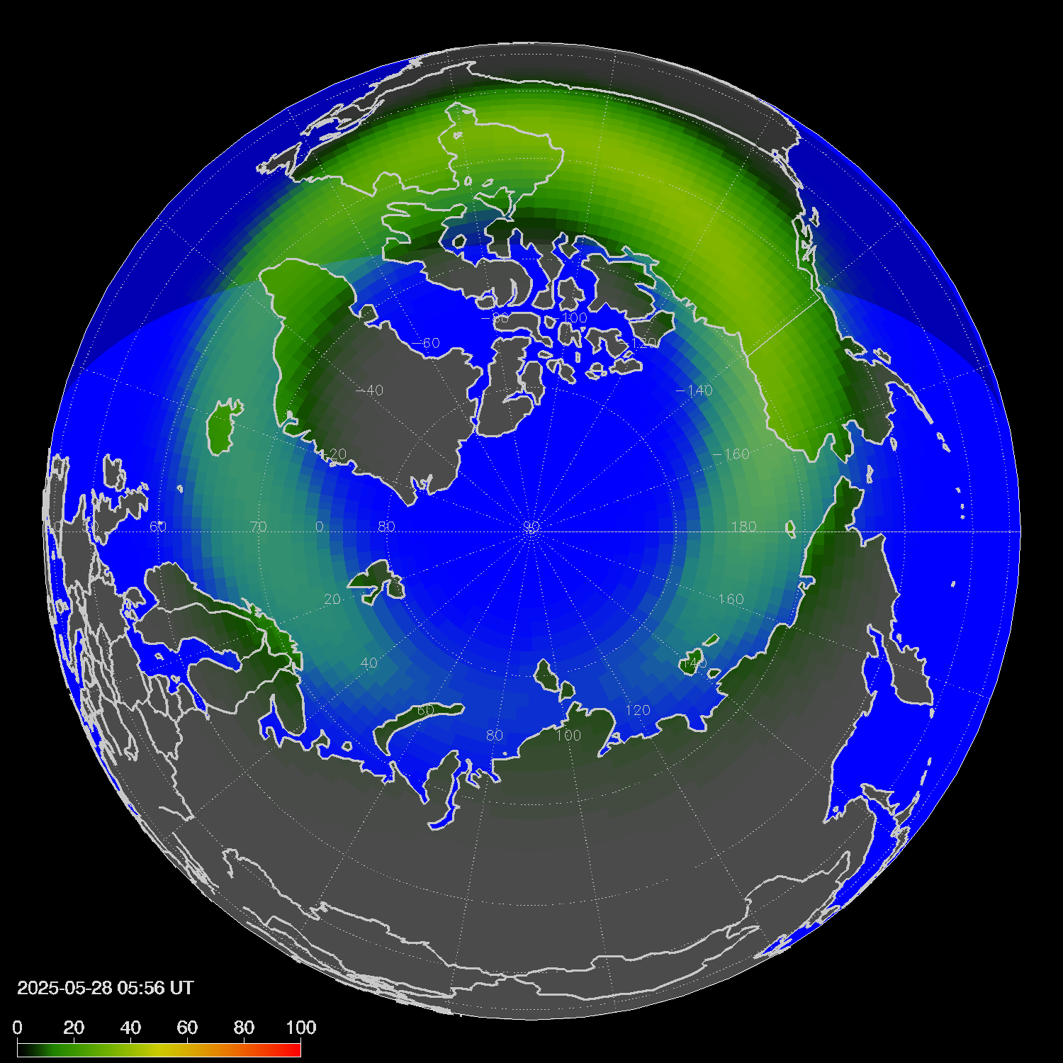 Northern lights (auroras) in the northern hemisphere