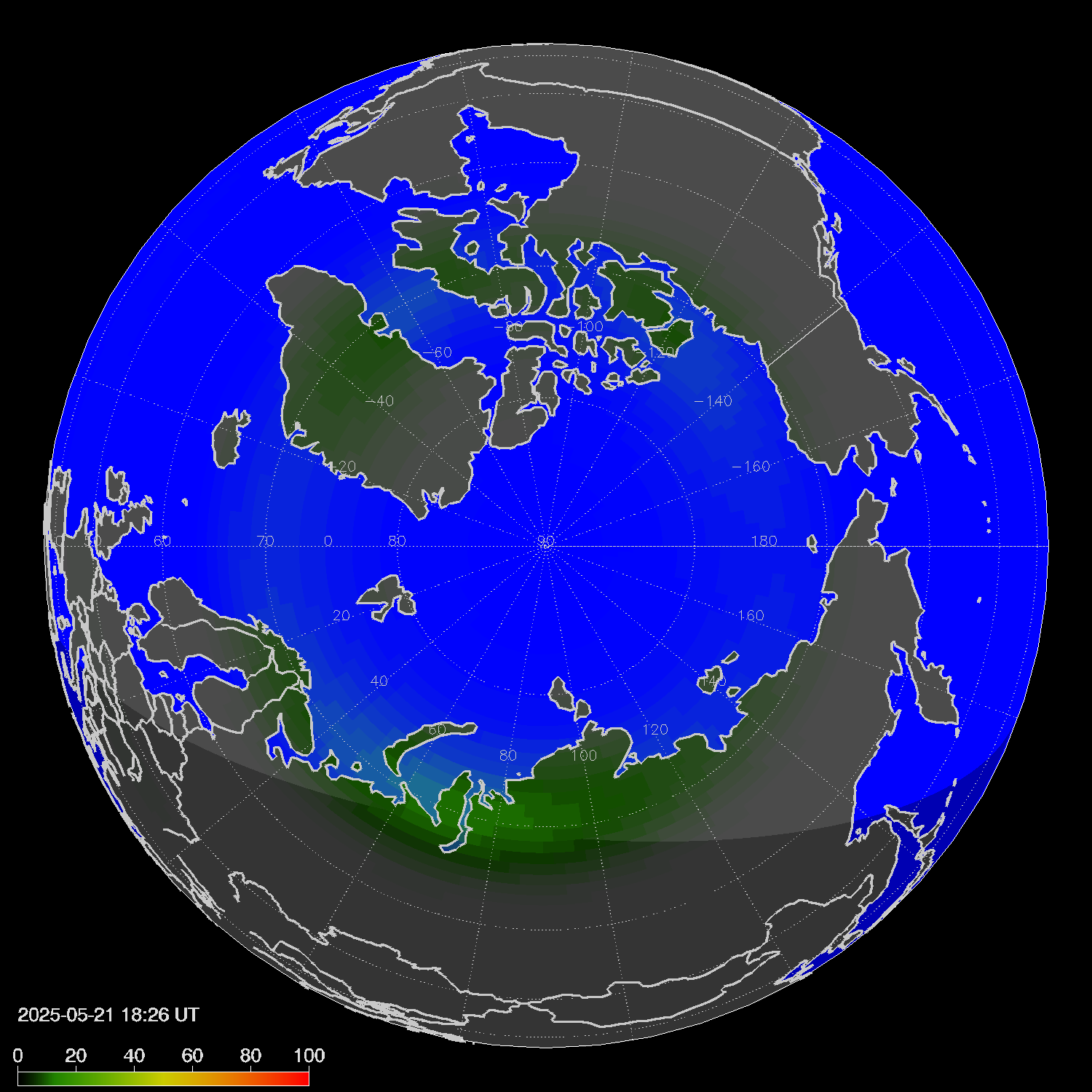 Northern lights (auroras) in the northern hemisphere